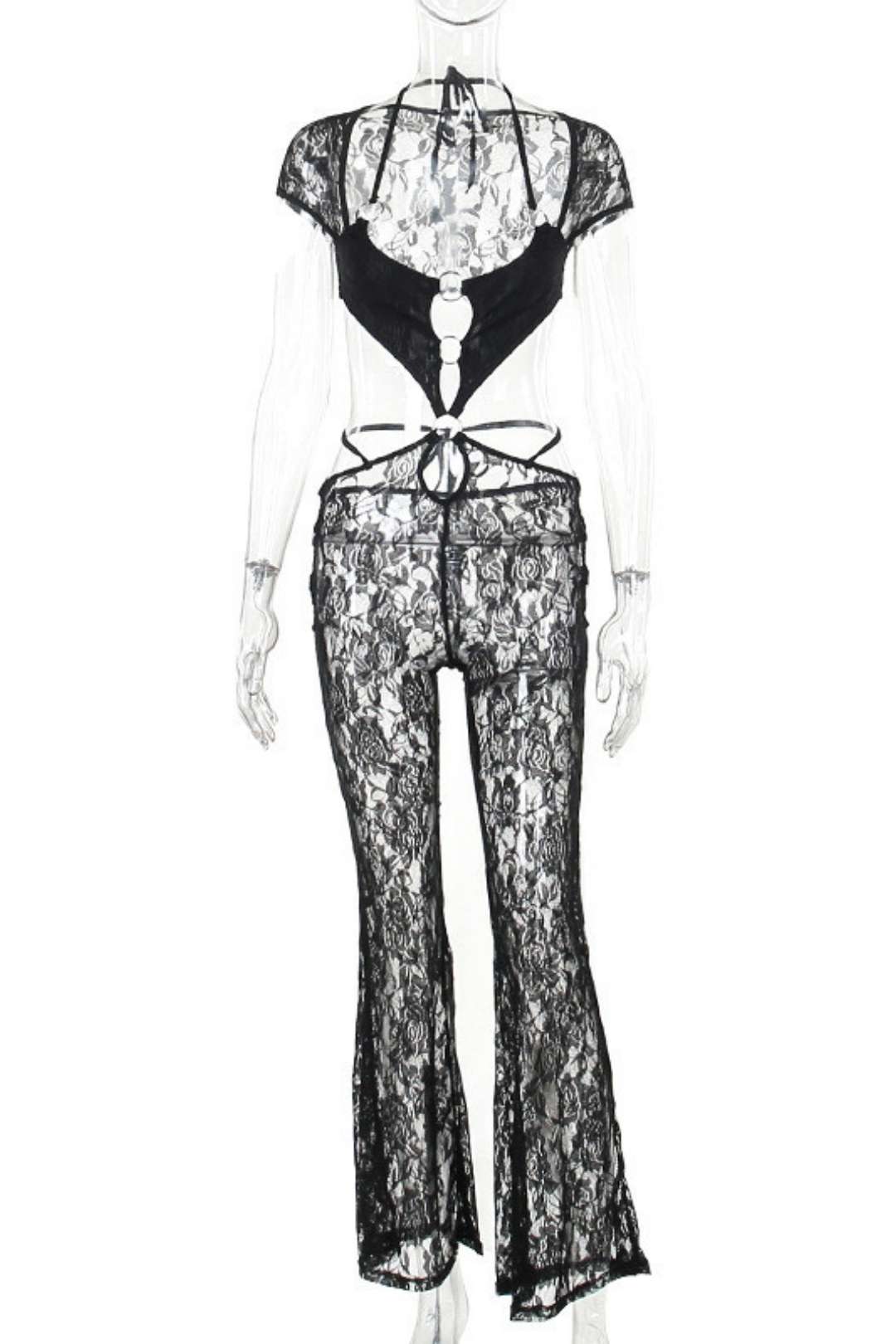 Short-sleeved Lace Hollow Jumpsuit