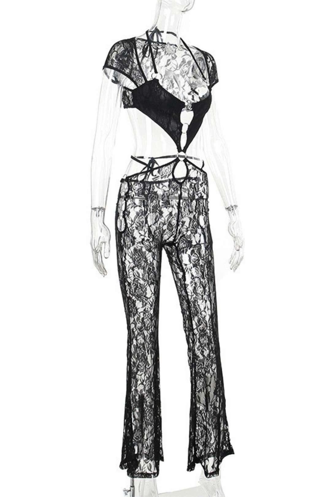 Short-sleeved Lace Hollow Jumpsuit