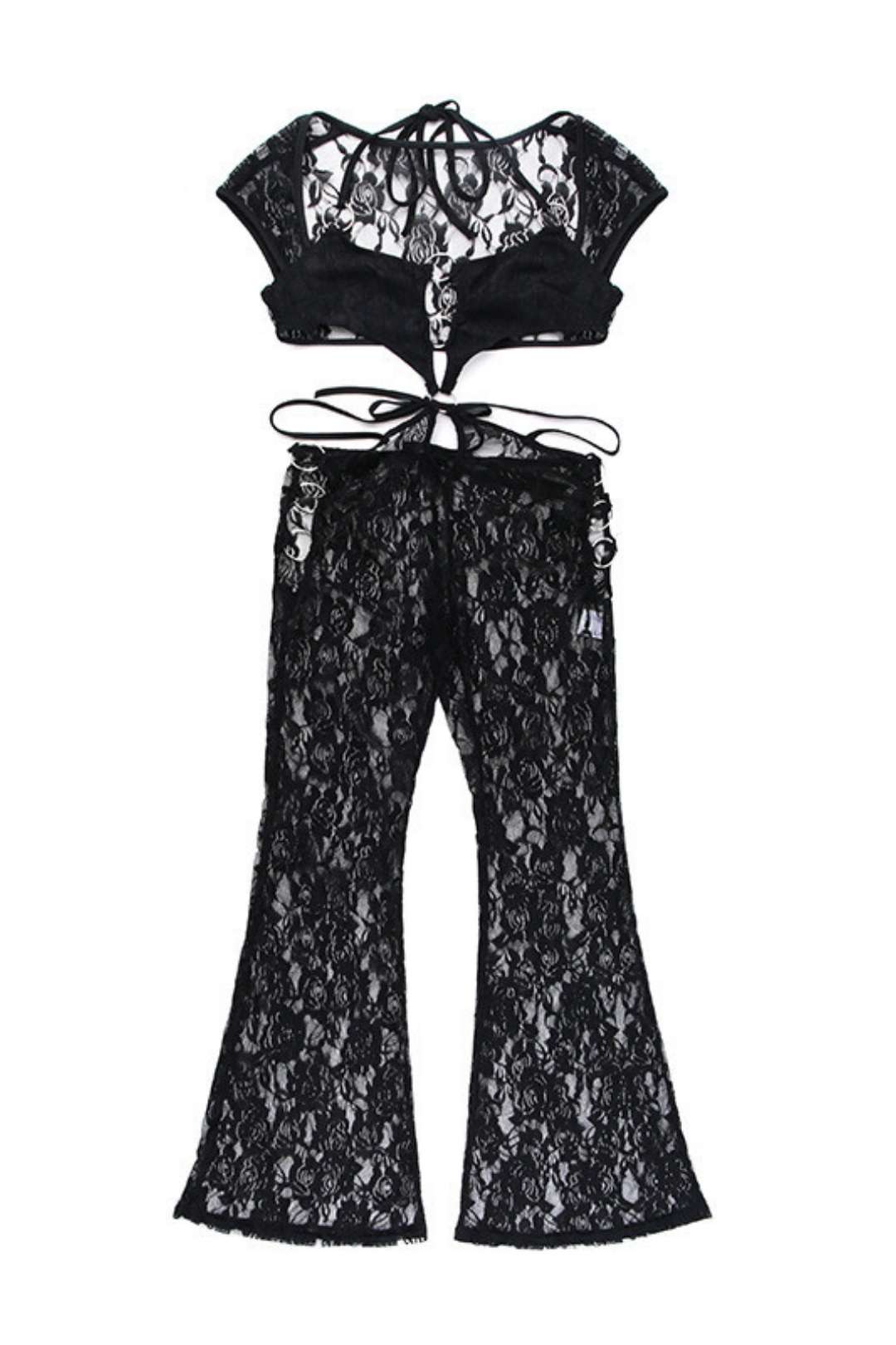 Short-sleeved Lace Hollow Jumpsuit