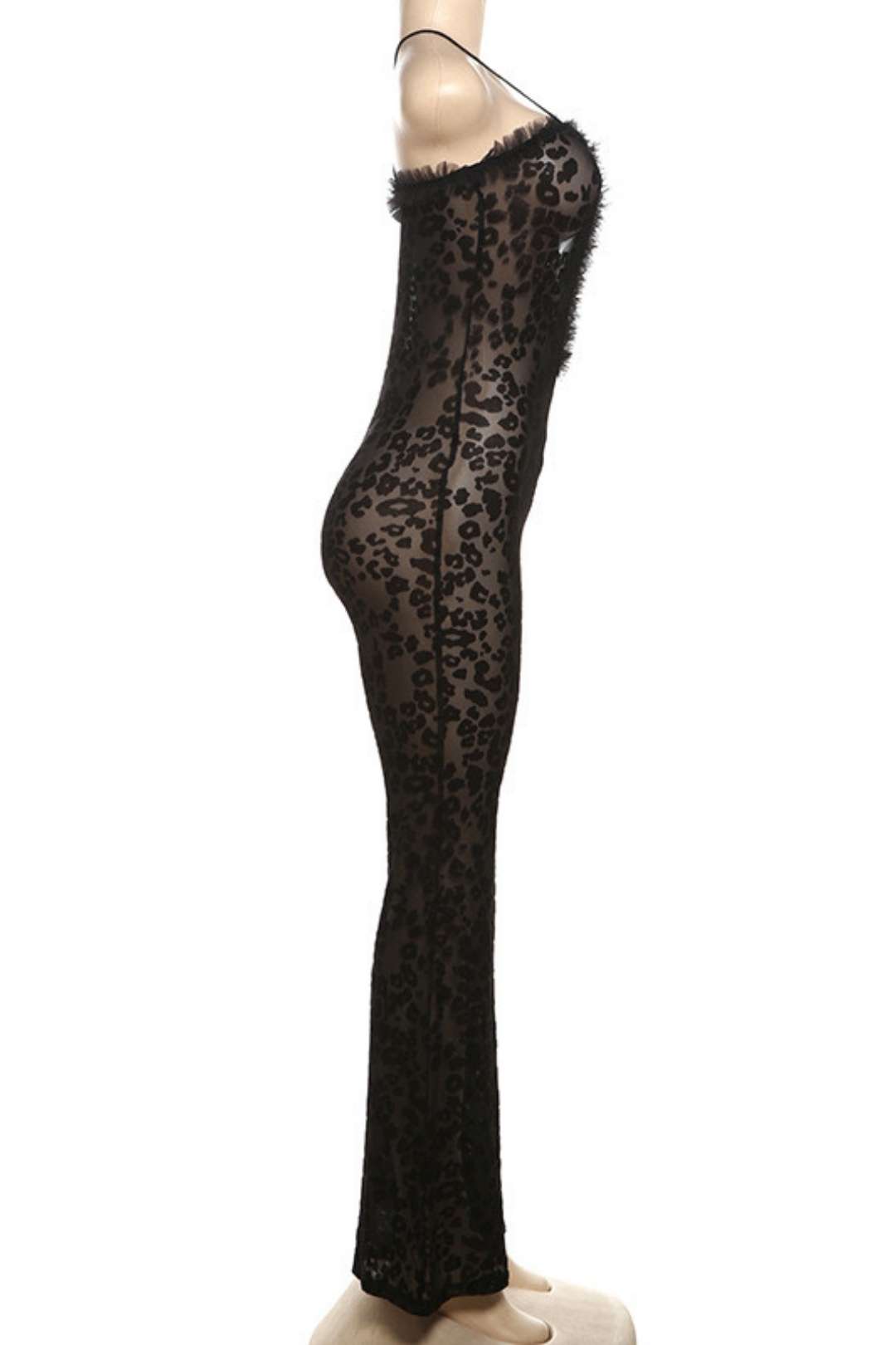 Backless See-through Mesh Leopard Print Casual Pants Jumpsuit