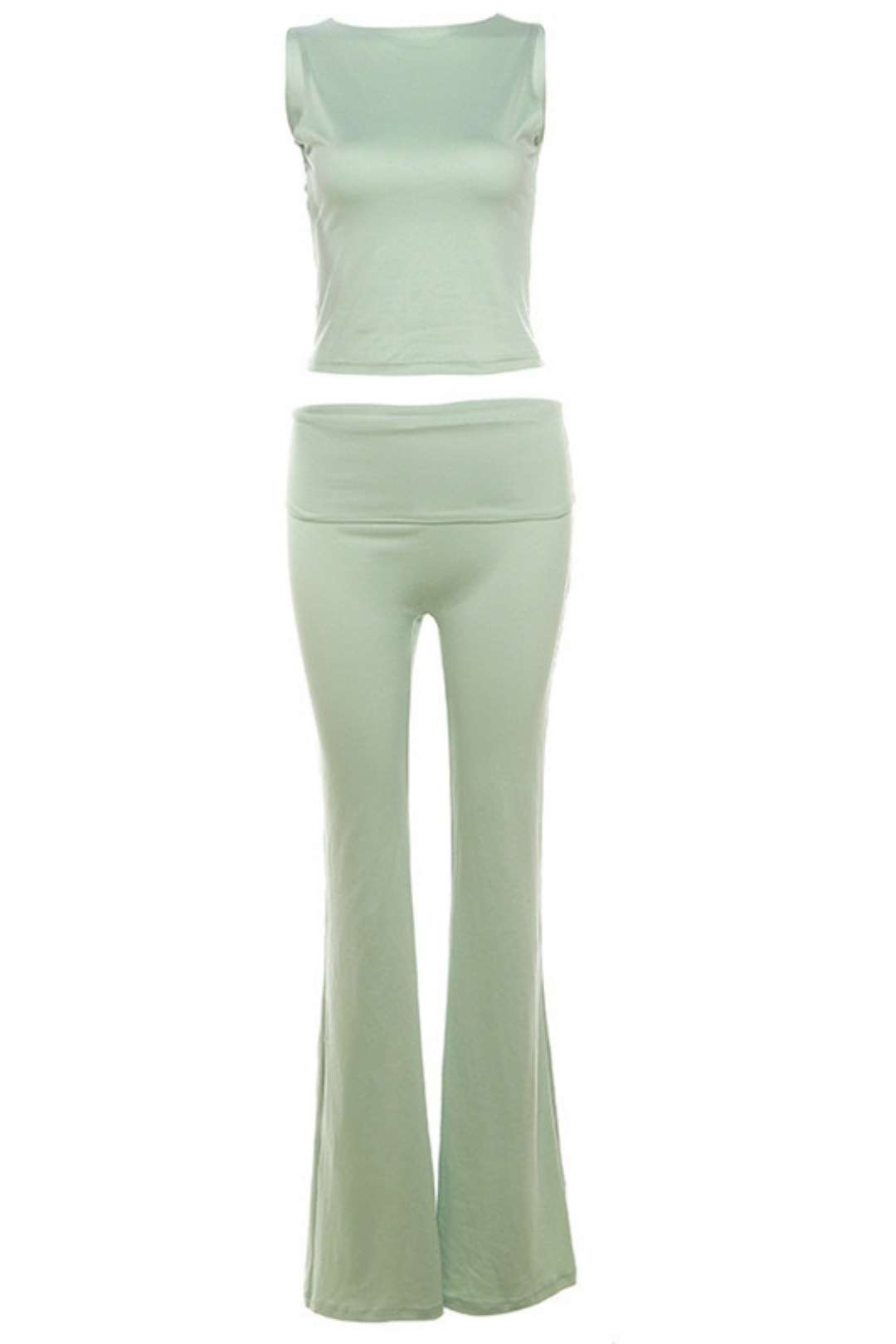 Backless Tight Sleeveless Vest High Waist Solid Color Bell Pants Suit