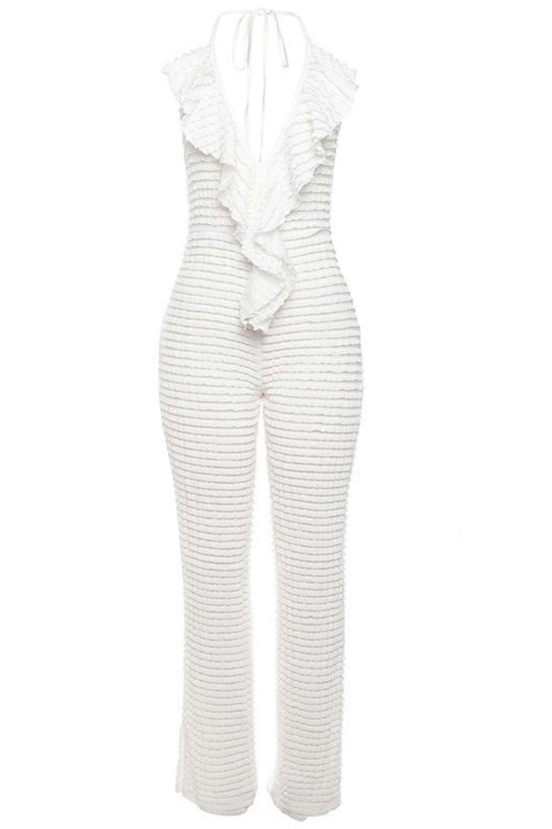 Backless Low-cut Tight Tie Halterneck Jumpsuit