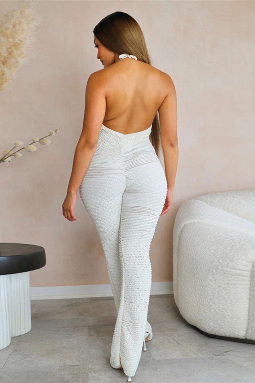 Backless Low-cut Tight Tie Halterneck Jumpsuit