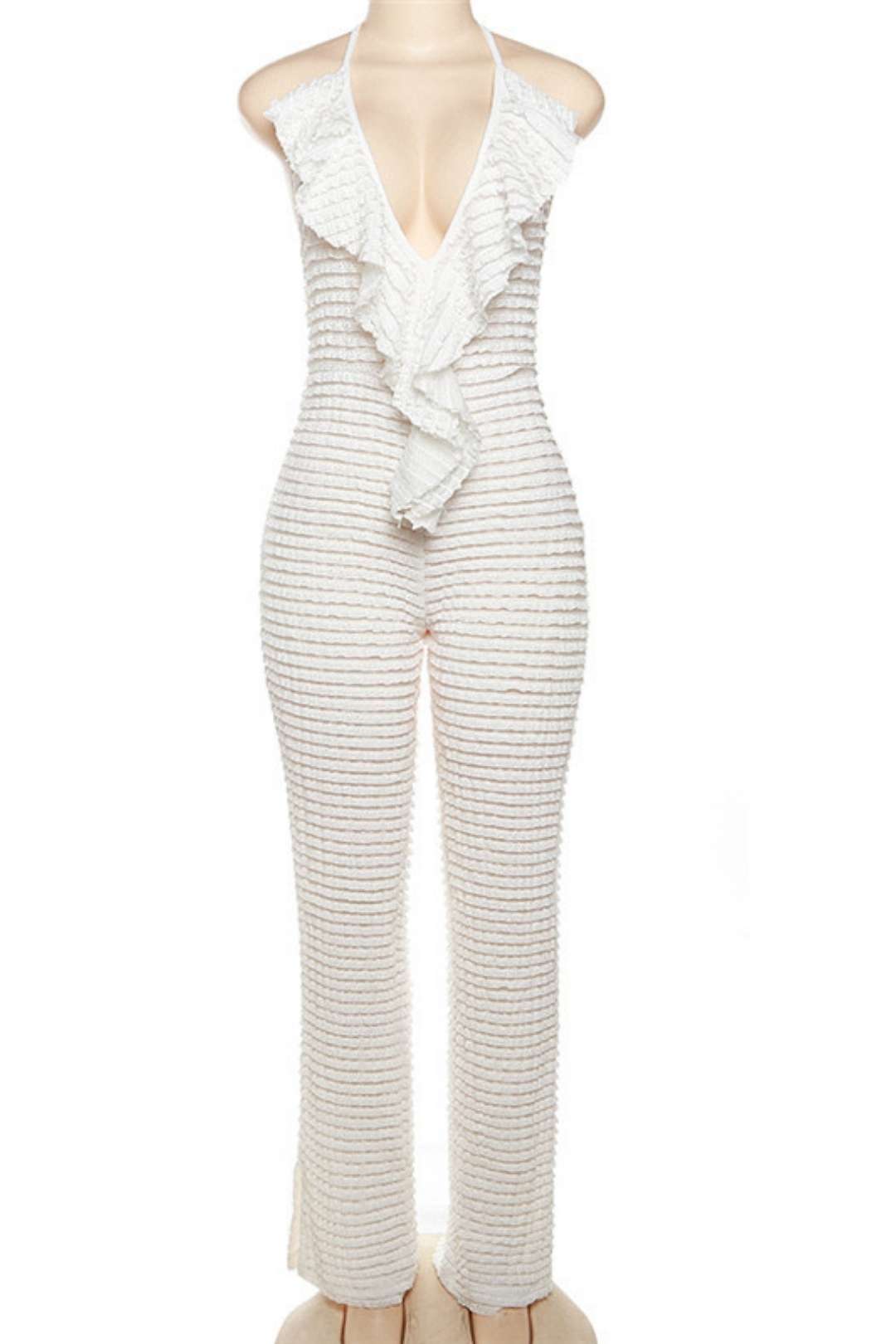 Backless Low-cut Tight Tie Halterneck Jumpsuit