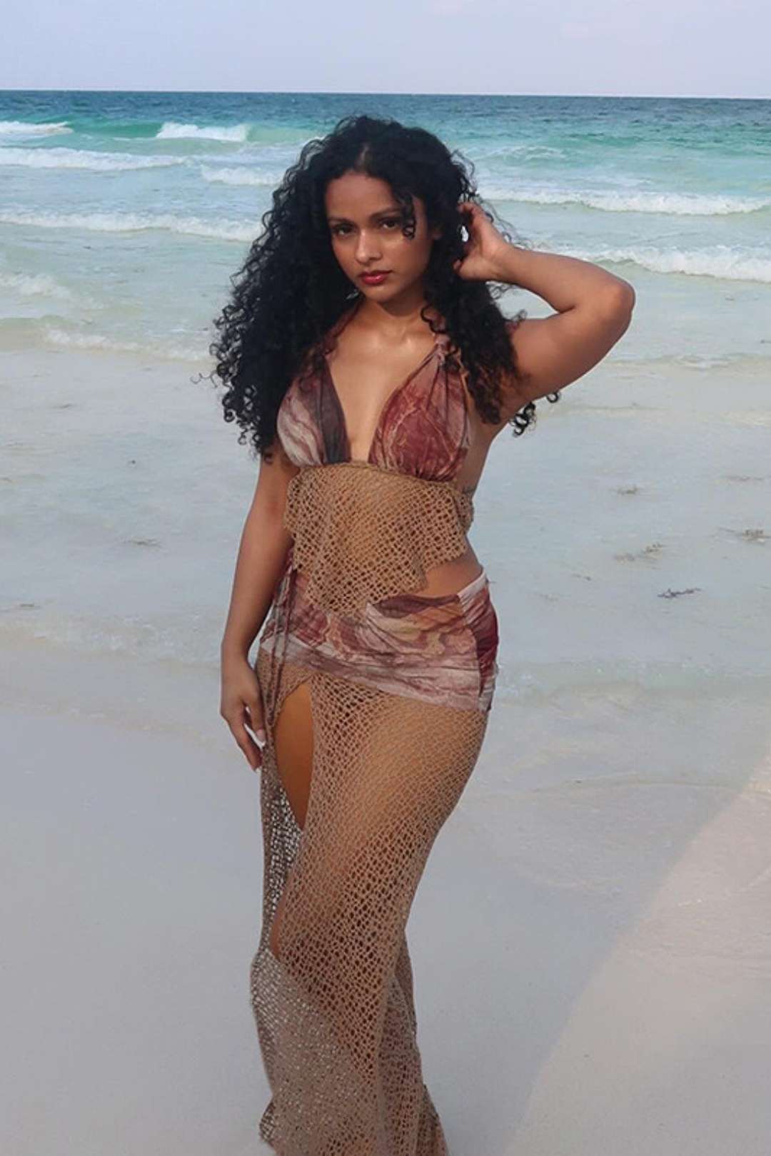 Backless Vest Printed Hip Skirt Suit