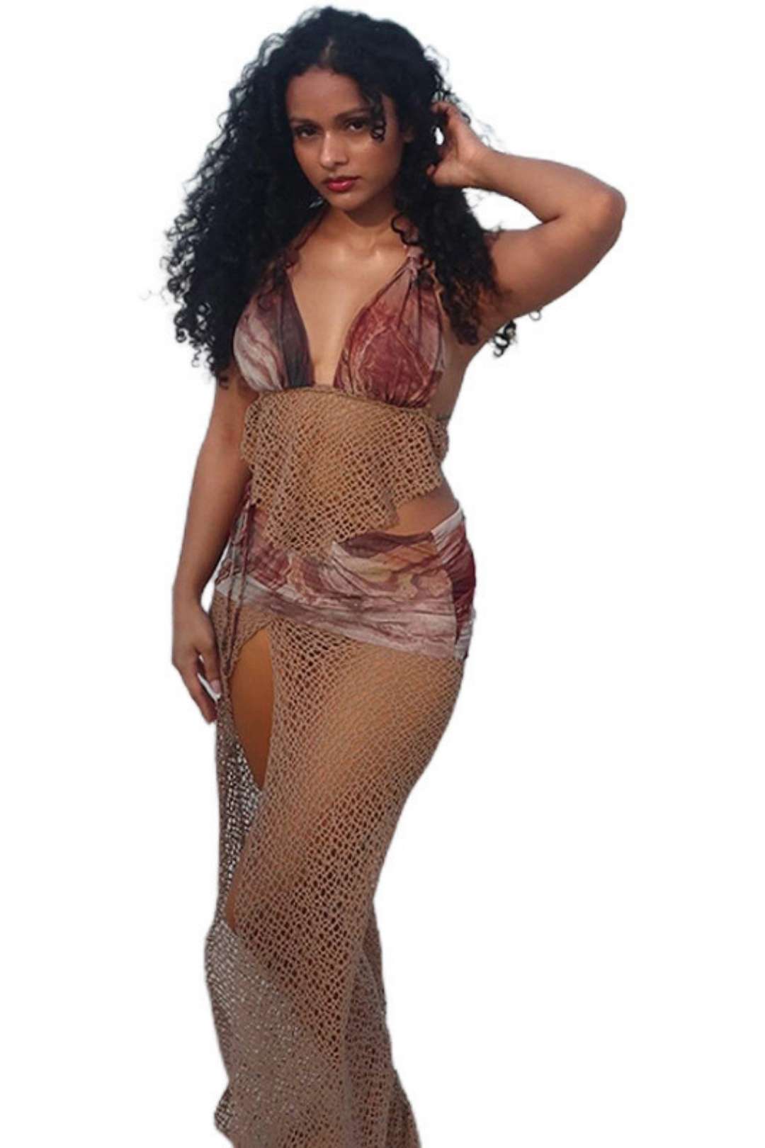 Backless Vest Printed Hip Skirt Suit