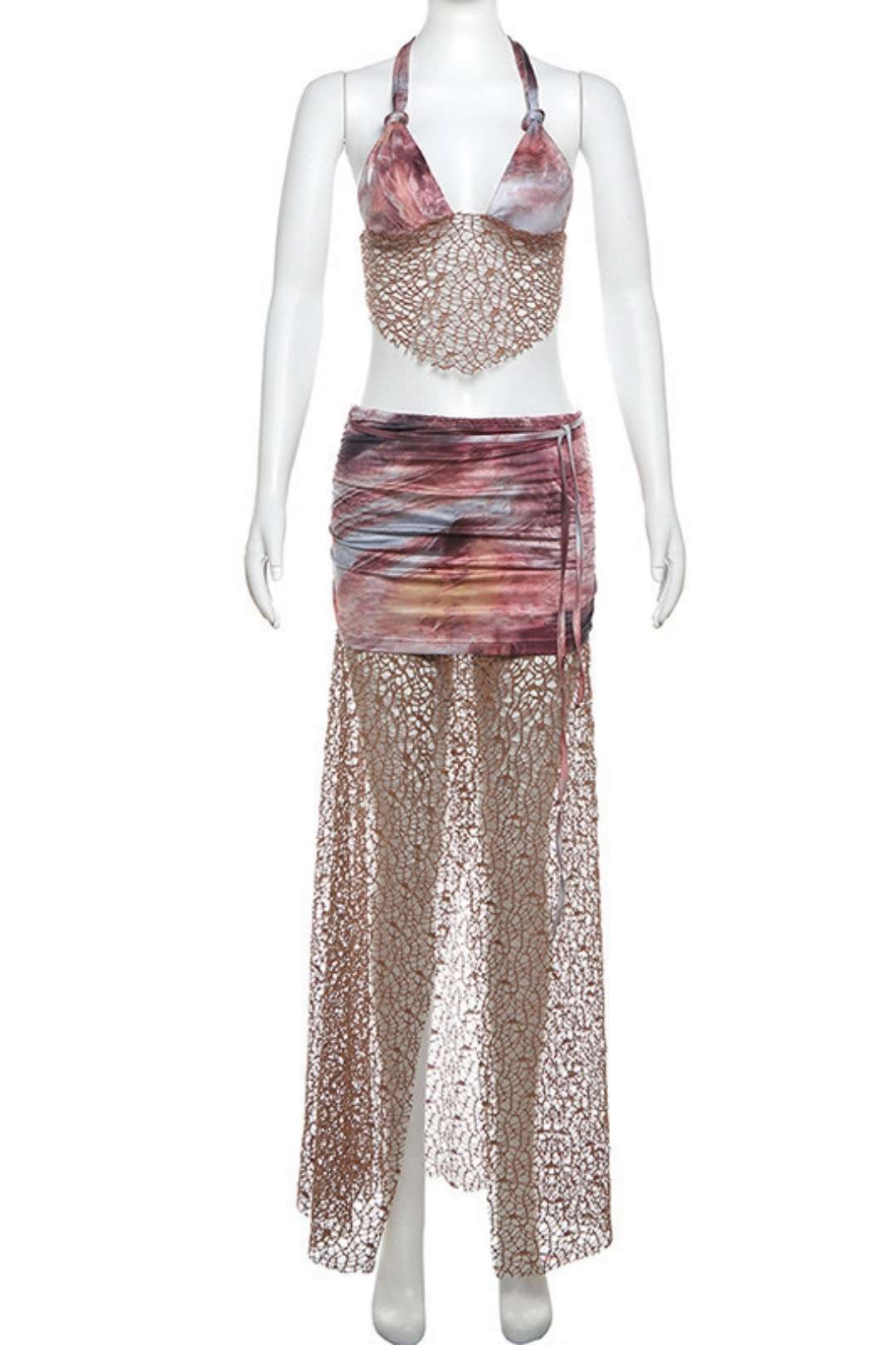 Backless Vest Printed Hip Skirt Suit