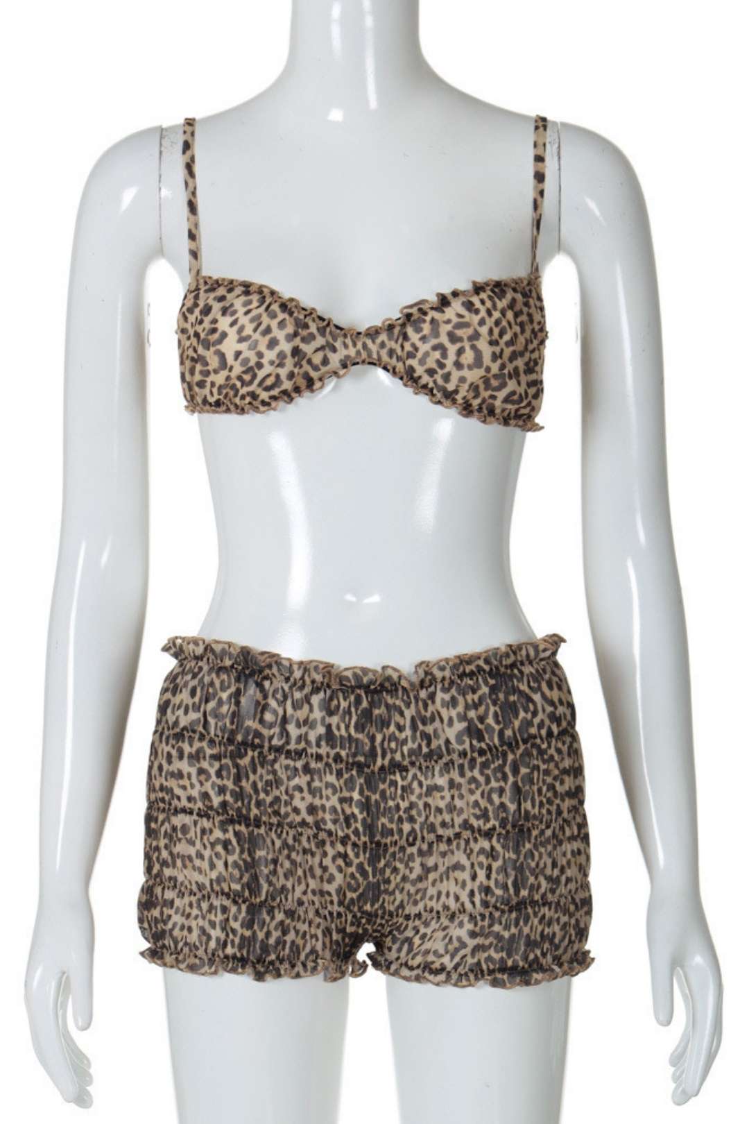 Leopard Print Lace Halter Top Hot Girl Cake Skirt Shorts Suit