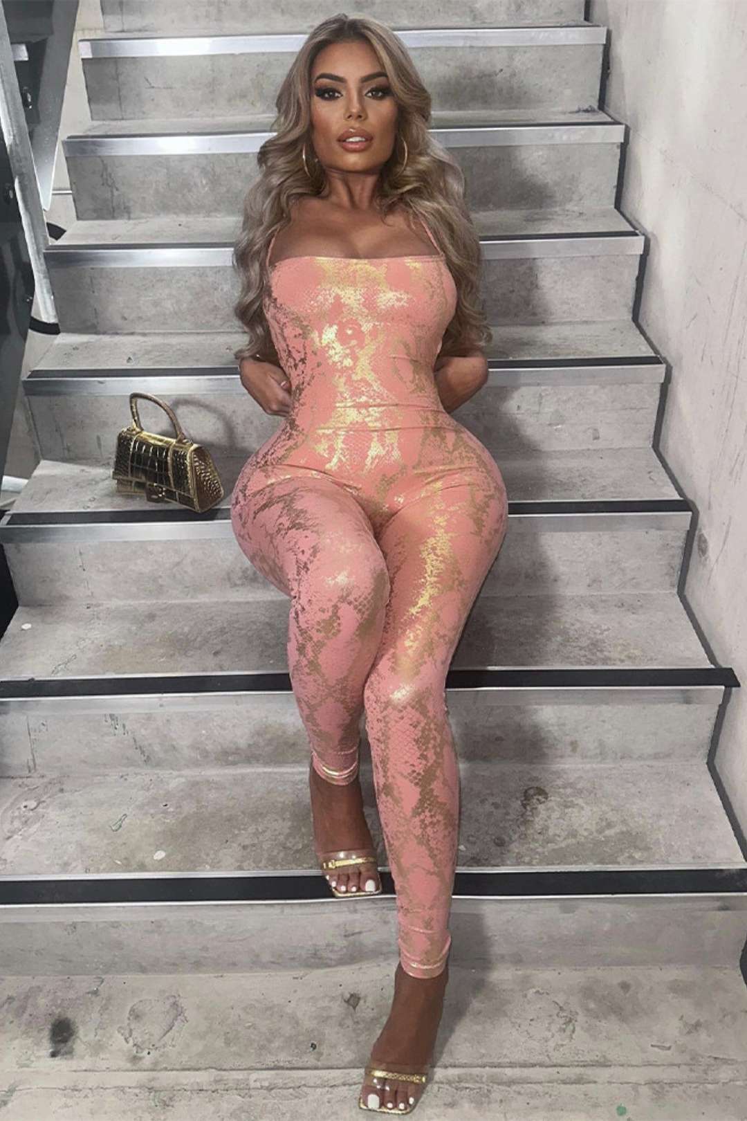 High-waist Bronzing Slim Sports Sleeveless Jumpsui