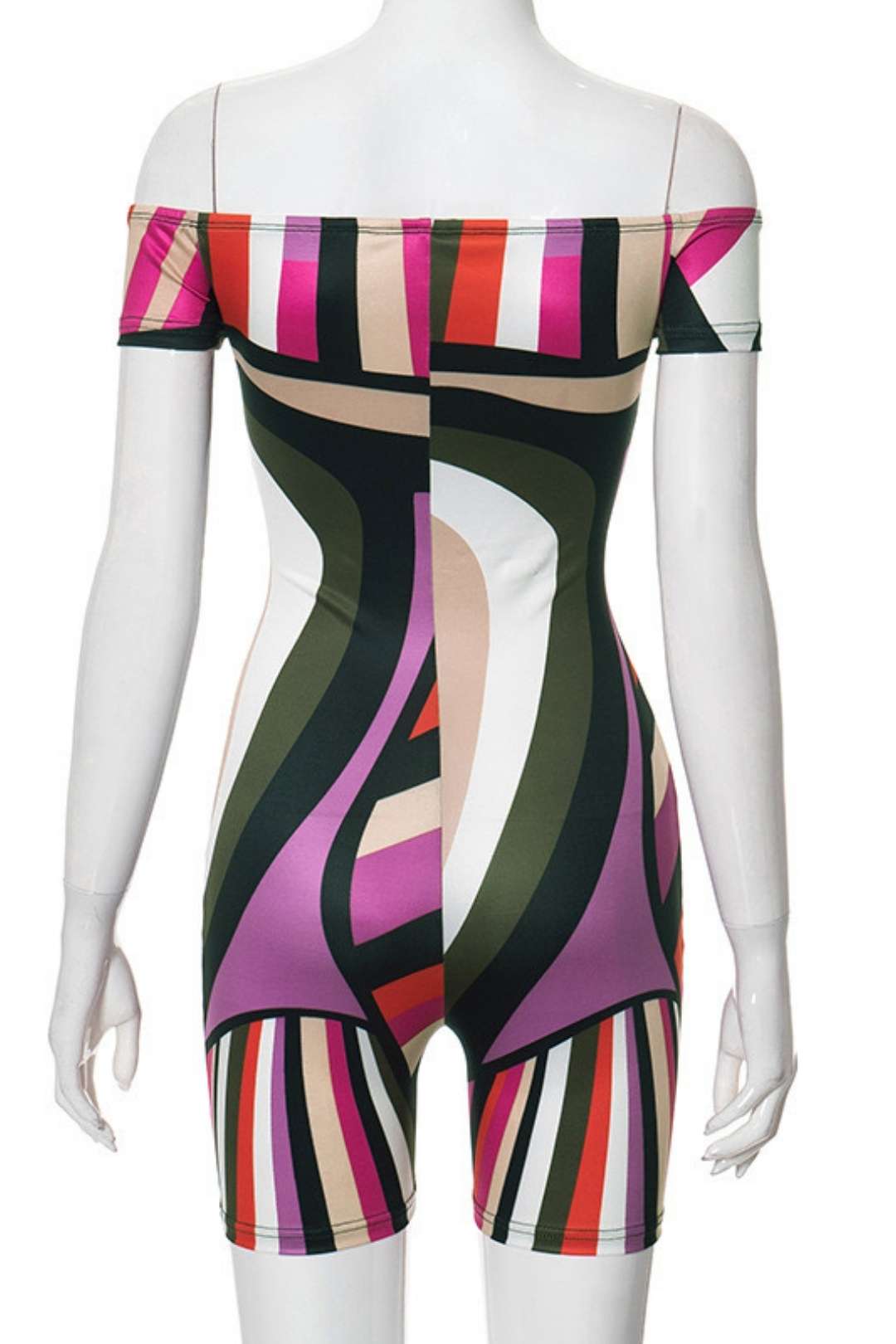 Printed Short-sleeved One-shoulder Slim Fit Jumpsuit