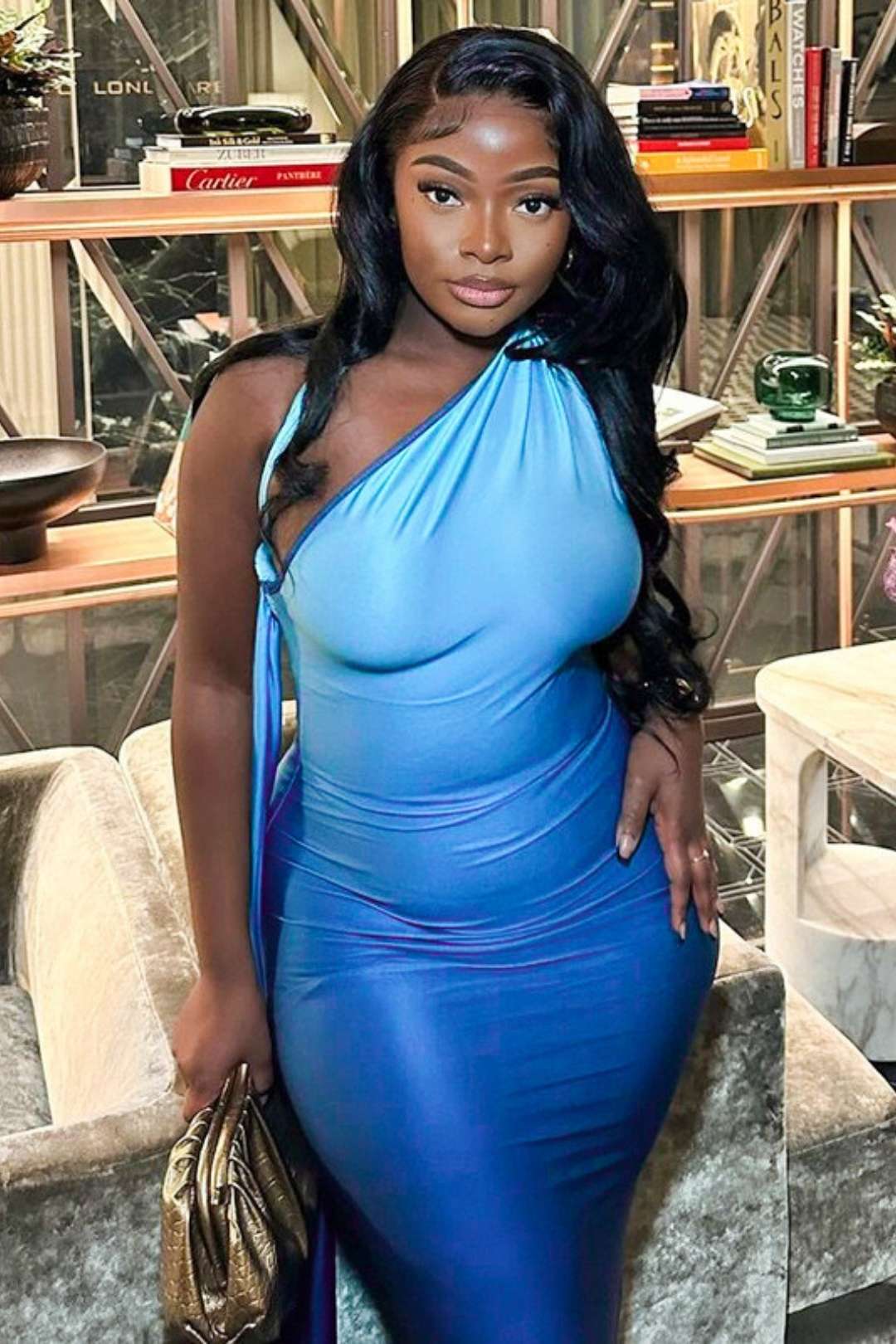 One-shoulder Halterneck Pleated Backless Dress