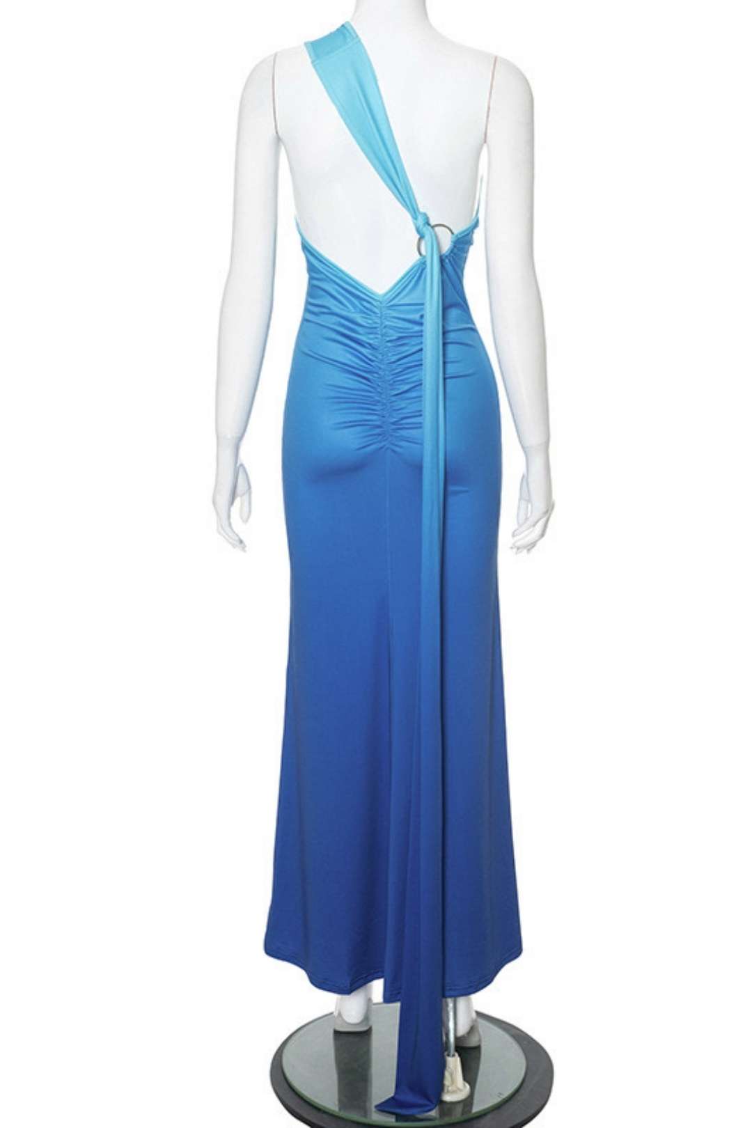 One-shoulder Halterneck Pleated Backless Dress