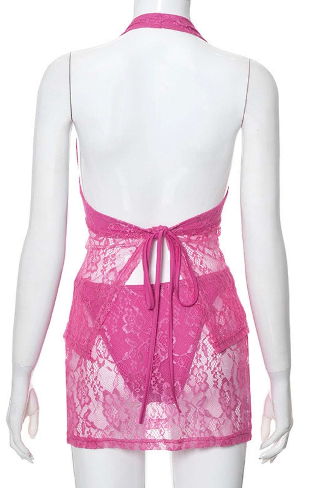 Halter Neck Hollow Top Elastic Pants Skirt Lace Two-piece Suit