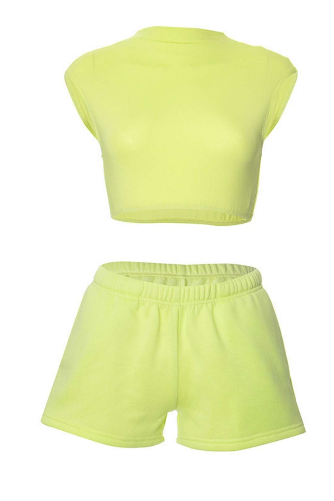 Solid Color Sleeveless Short Top Elastic Waist Elastic Shorts Casual Suit