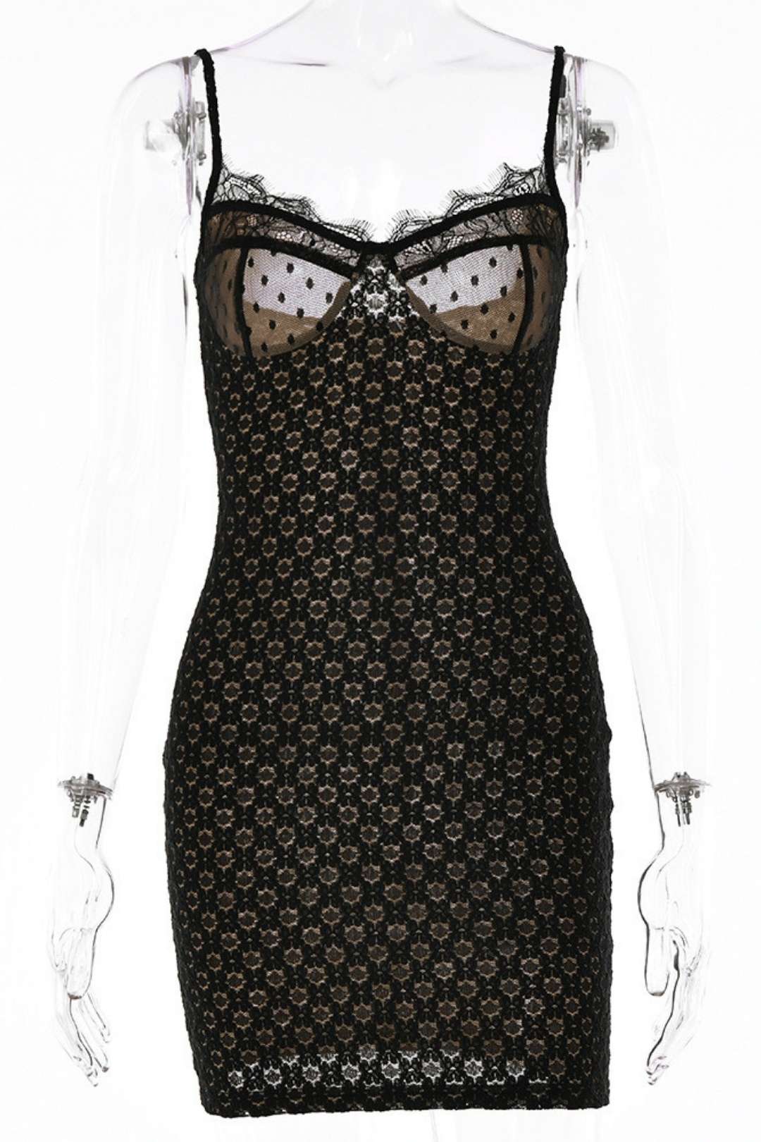 Backless Tight Lace One-line Collar Polka Dot Dress