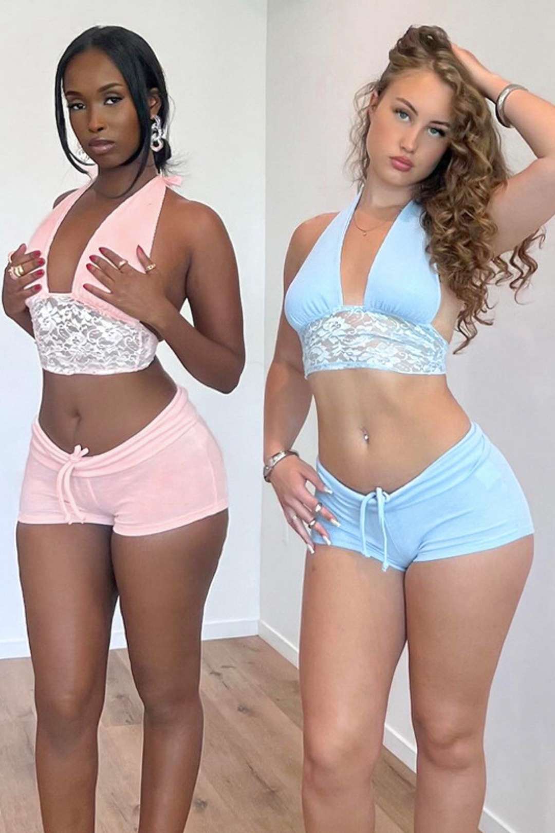 Neck Lace Crop Top Ultra Short Tights Suit