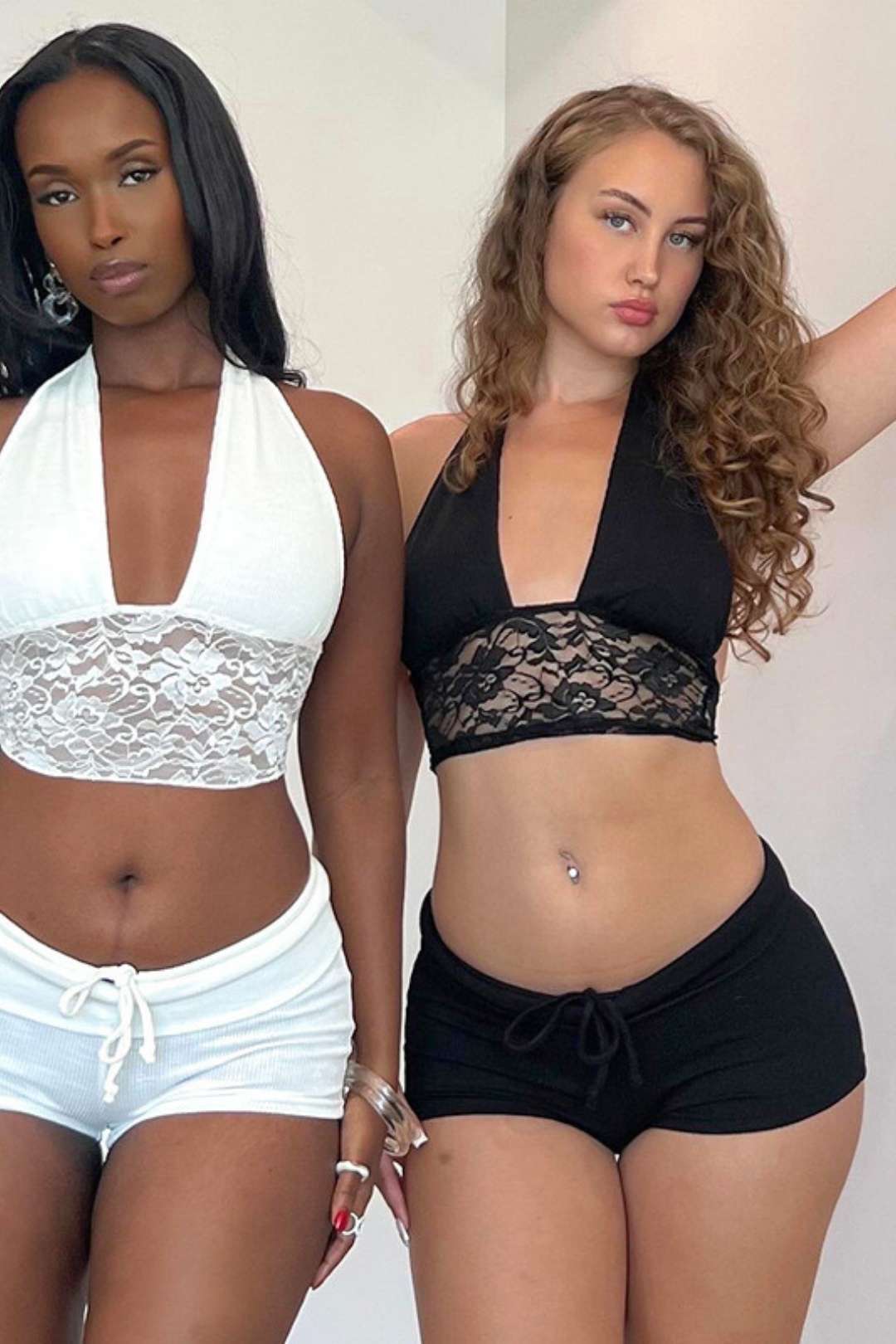 Neck Lace Crop Top Ultra Short Tights Suit