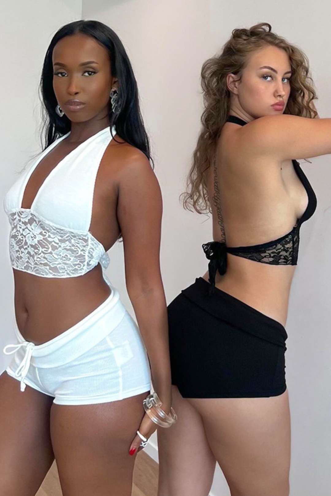 Neck Lace Crop Top Ultra Short Tights Suit