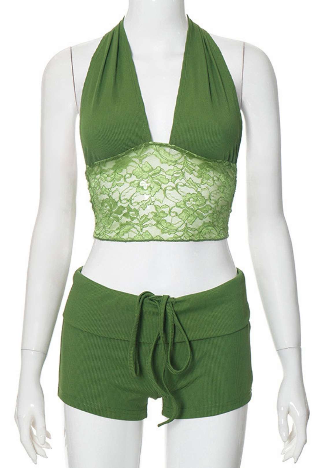 Neck Lace Crop Top Ultra Short Tights Suit