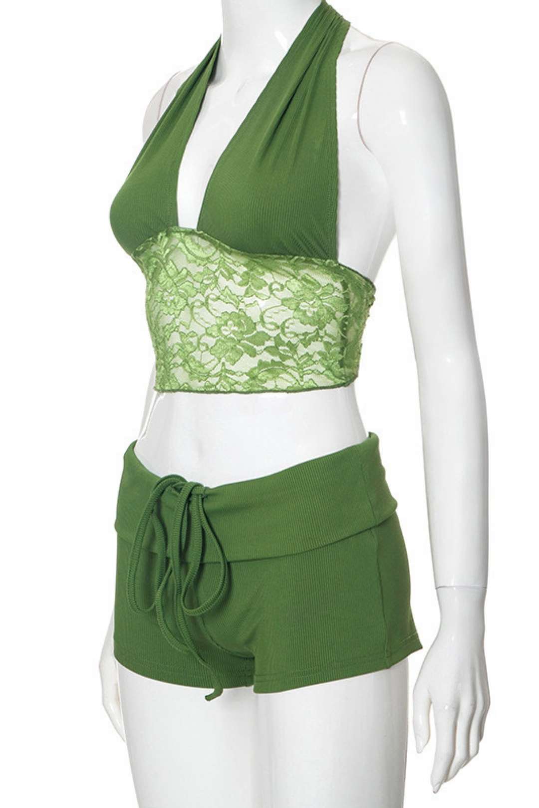 Neck Lace Crop Top Ultra Short Tights Suit