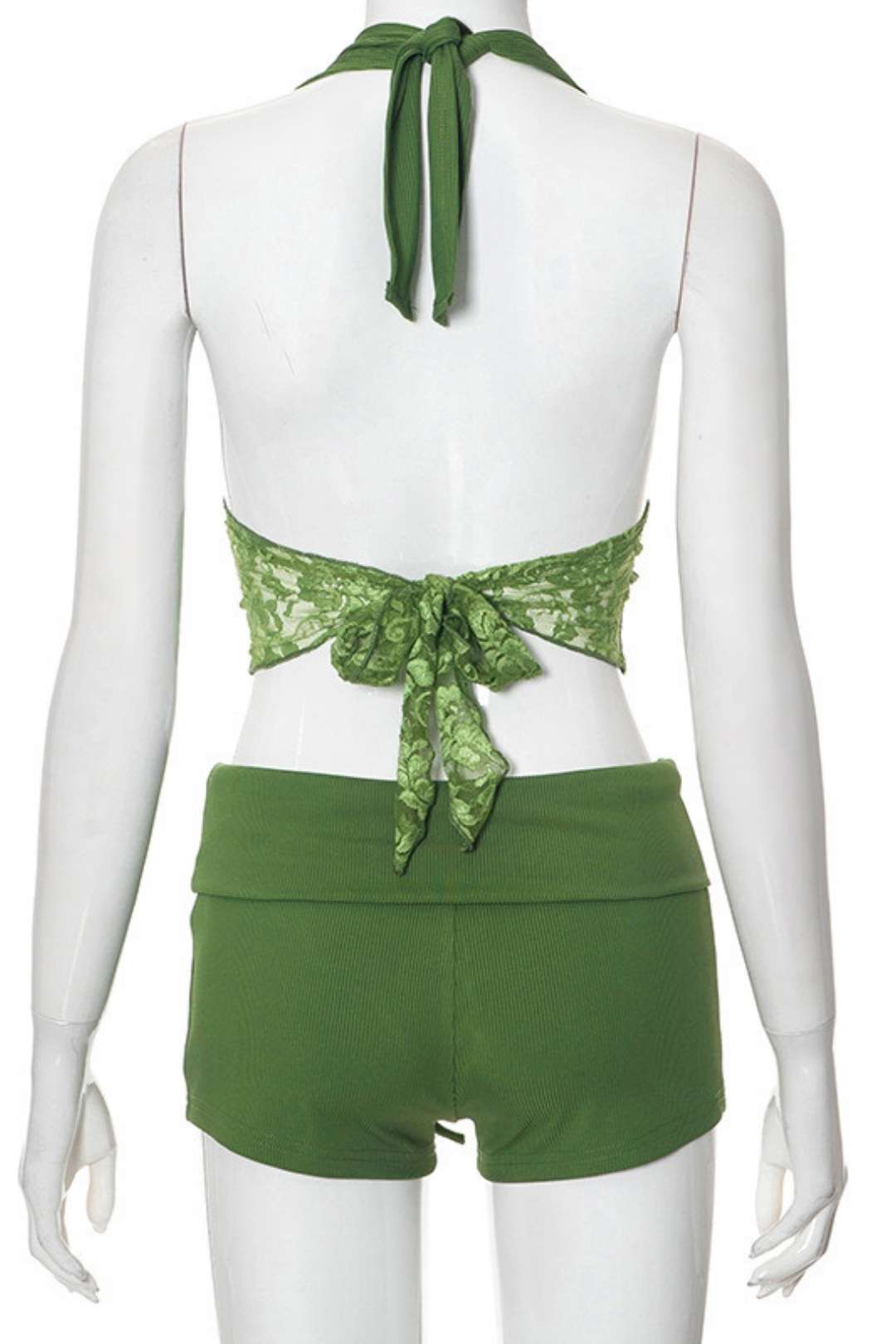 Neck Lace Crop Top Ultra Short Tights Suit