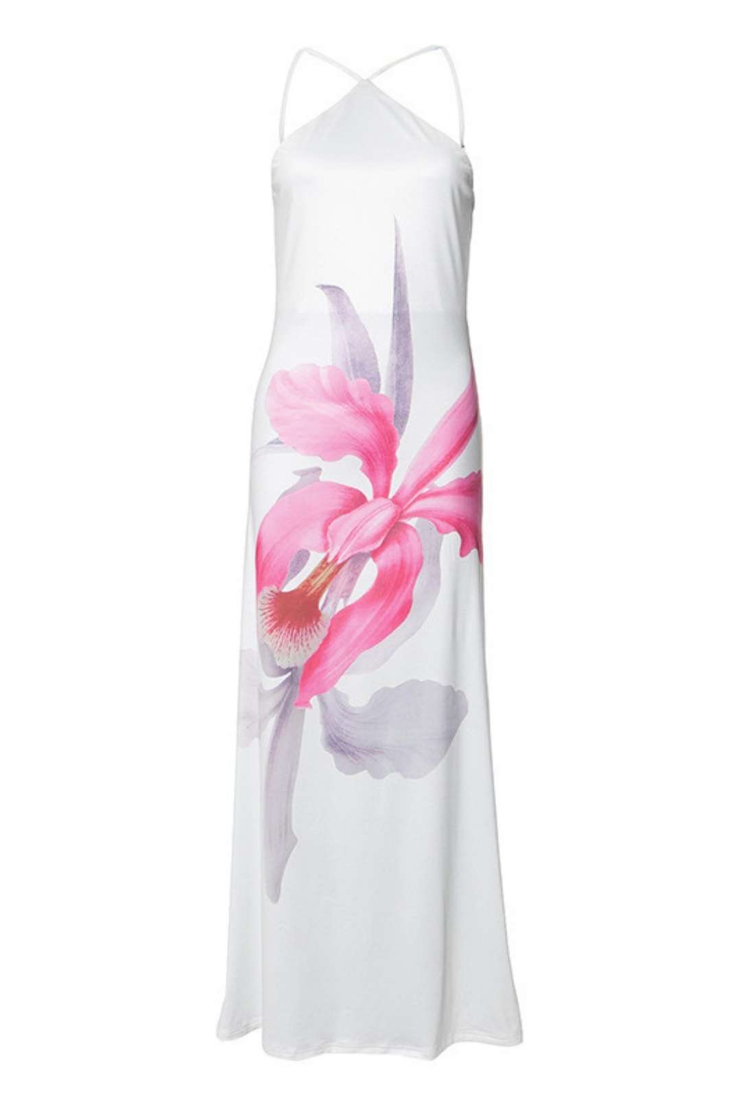 Backless Flower Print Slim Long Dress