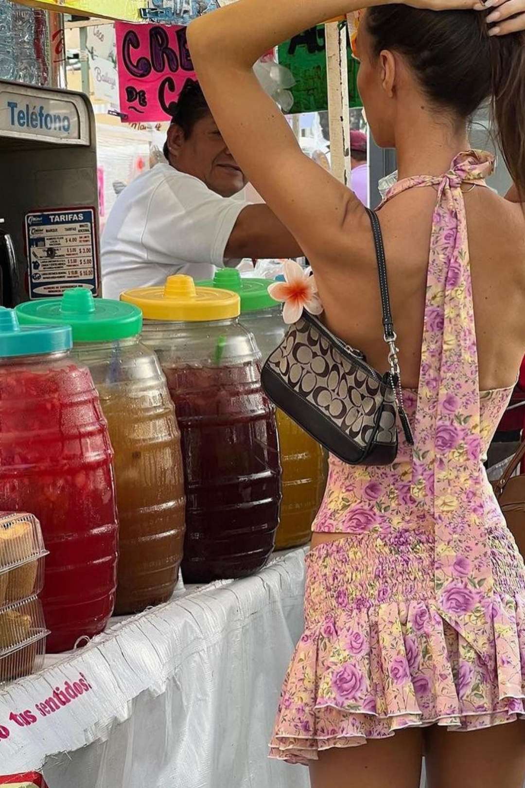 Halter Neck V-neck Backless Top Floral Skirt Two-piece Set