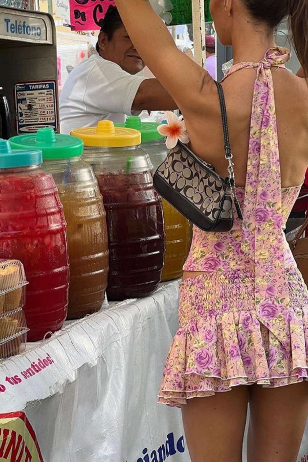 Halter Neck V-neck Backless Top Floral Skirt Two-piece Set