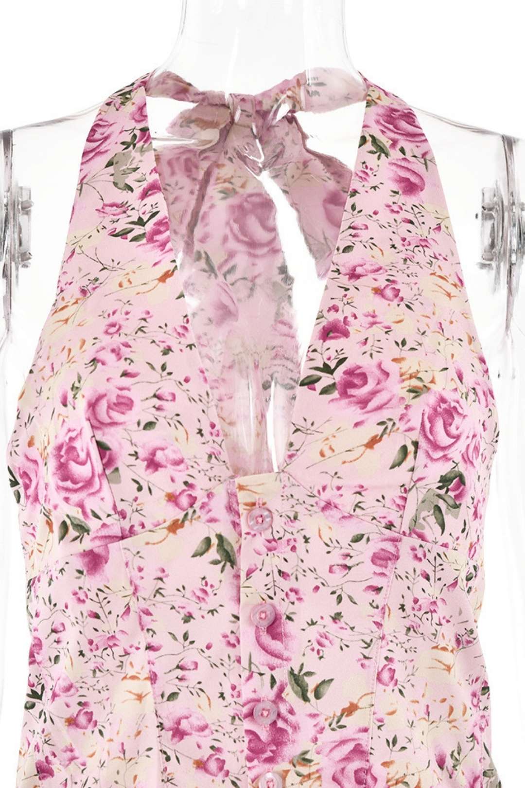 Halter Neck V-neck Backless Top Floral Skirt Two-piece Set