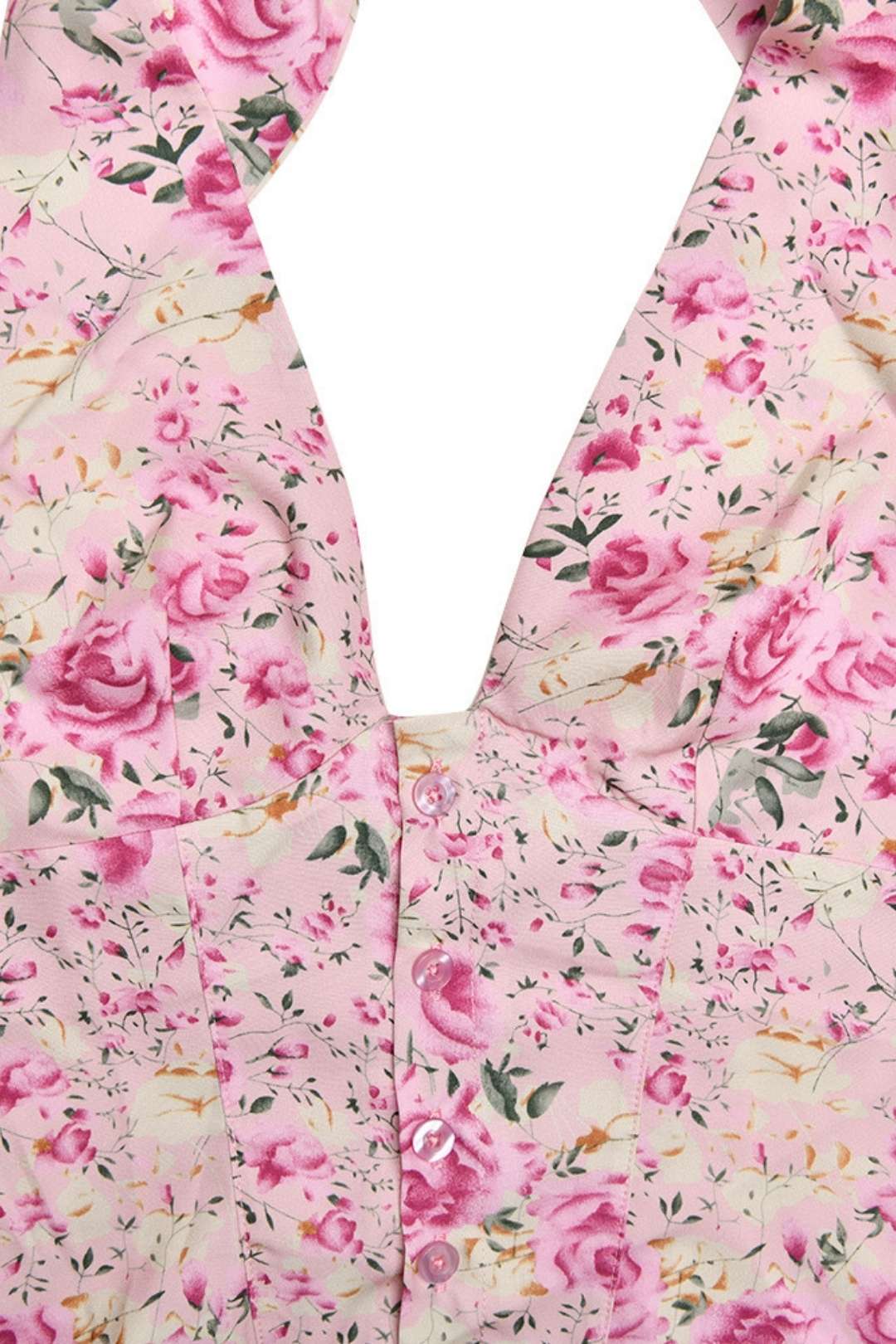 Halter Neck V-neck Backless Top Floral Skirt Two-piece Set