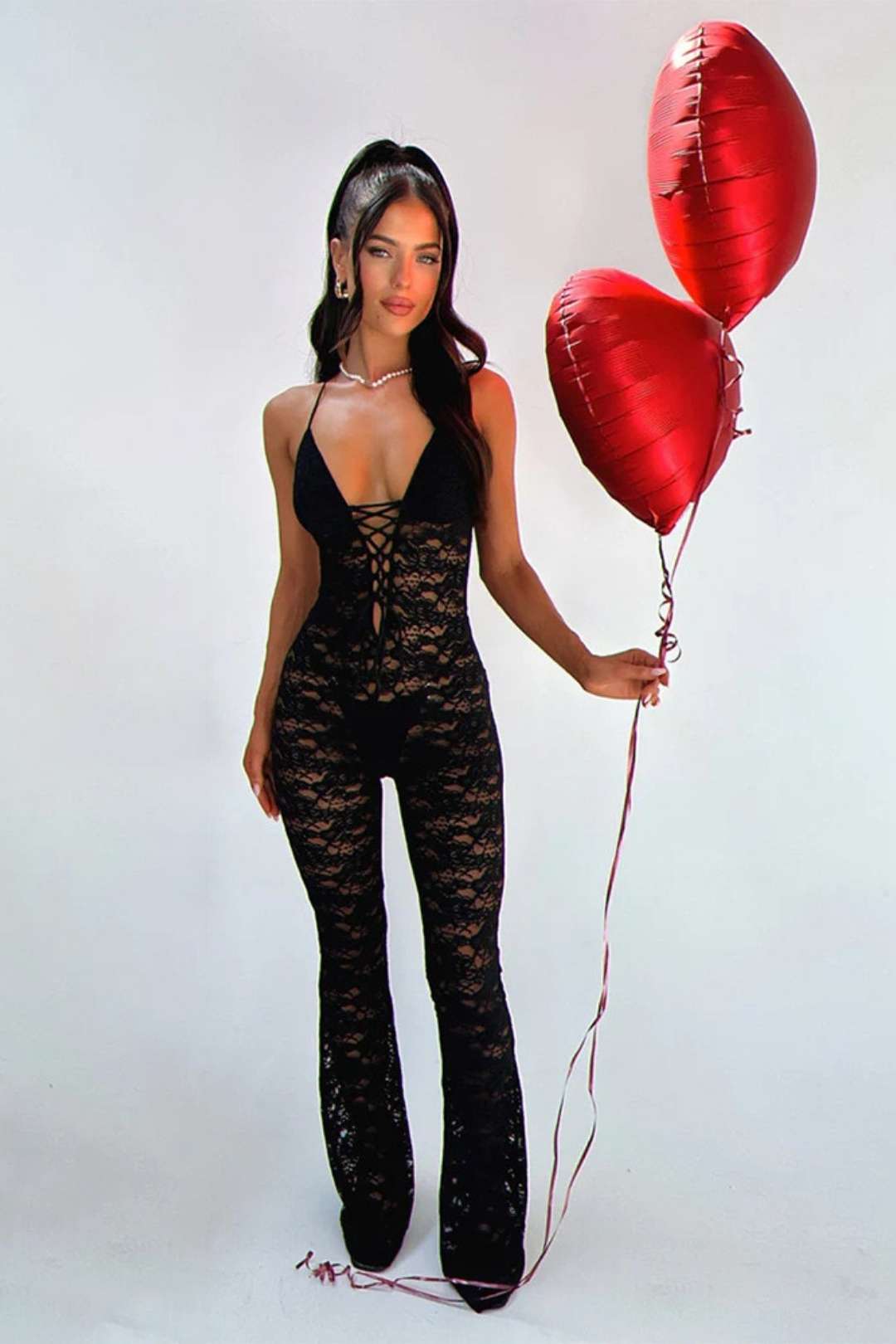 Lace See-through Backless Halter Neck Slim Jumpsuit