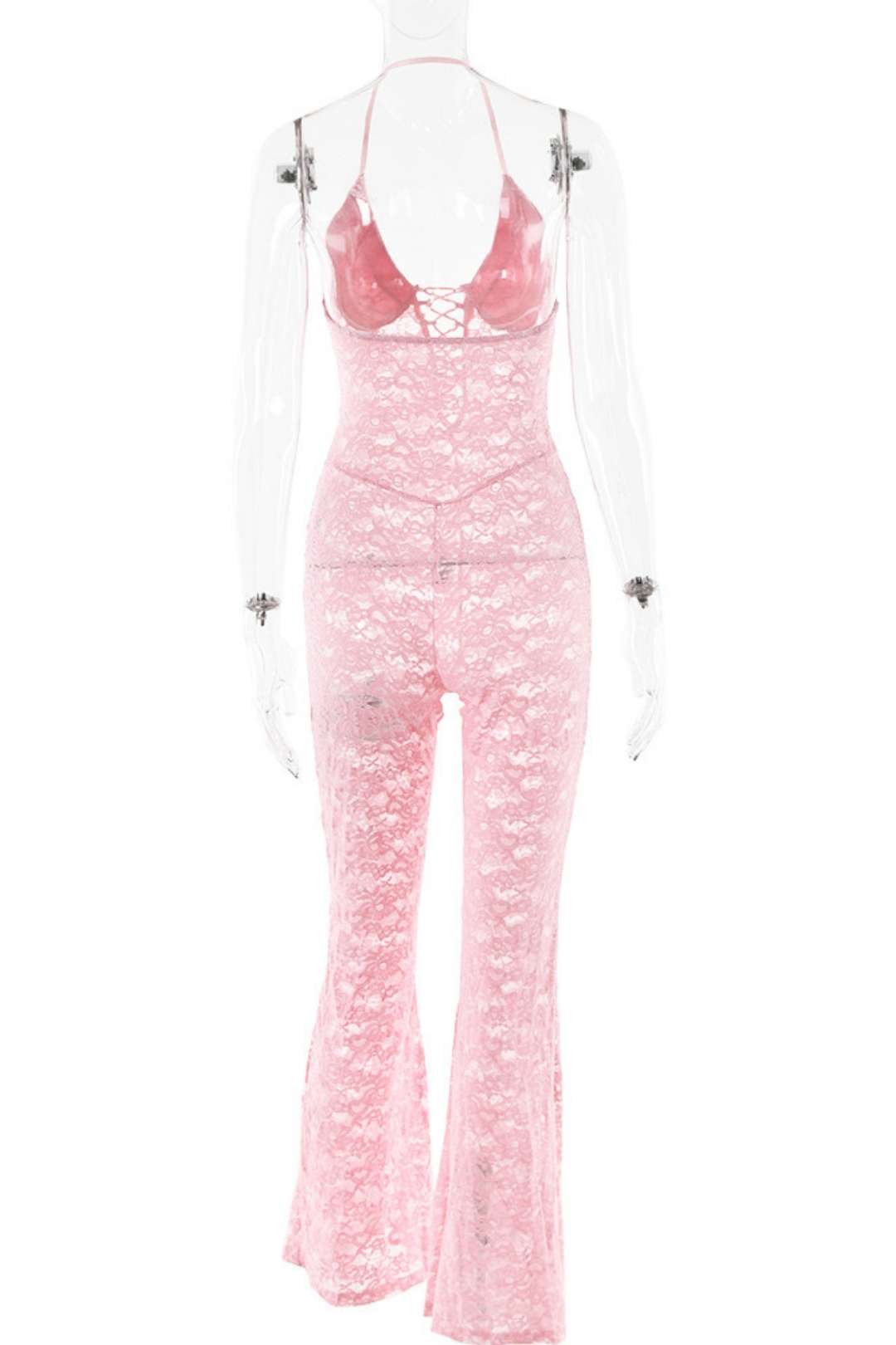 Lace See-through Backless Halter Neck Slim Jumpsuit
