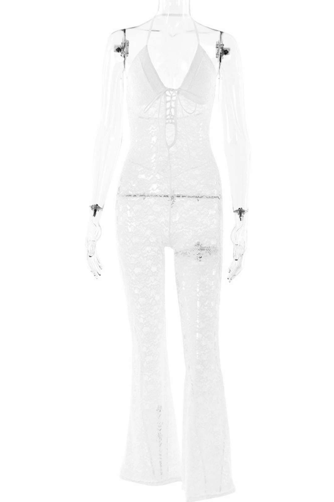 Lace See-through Backless Halter Neck Slim Jumpsuit