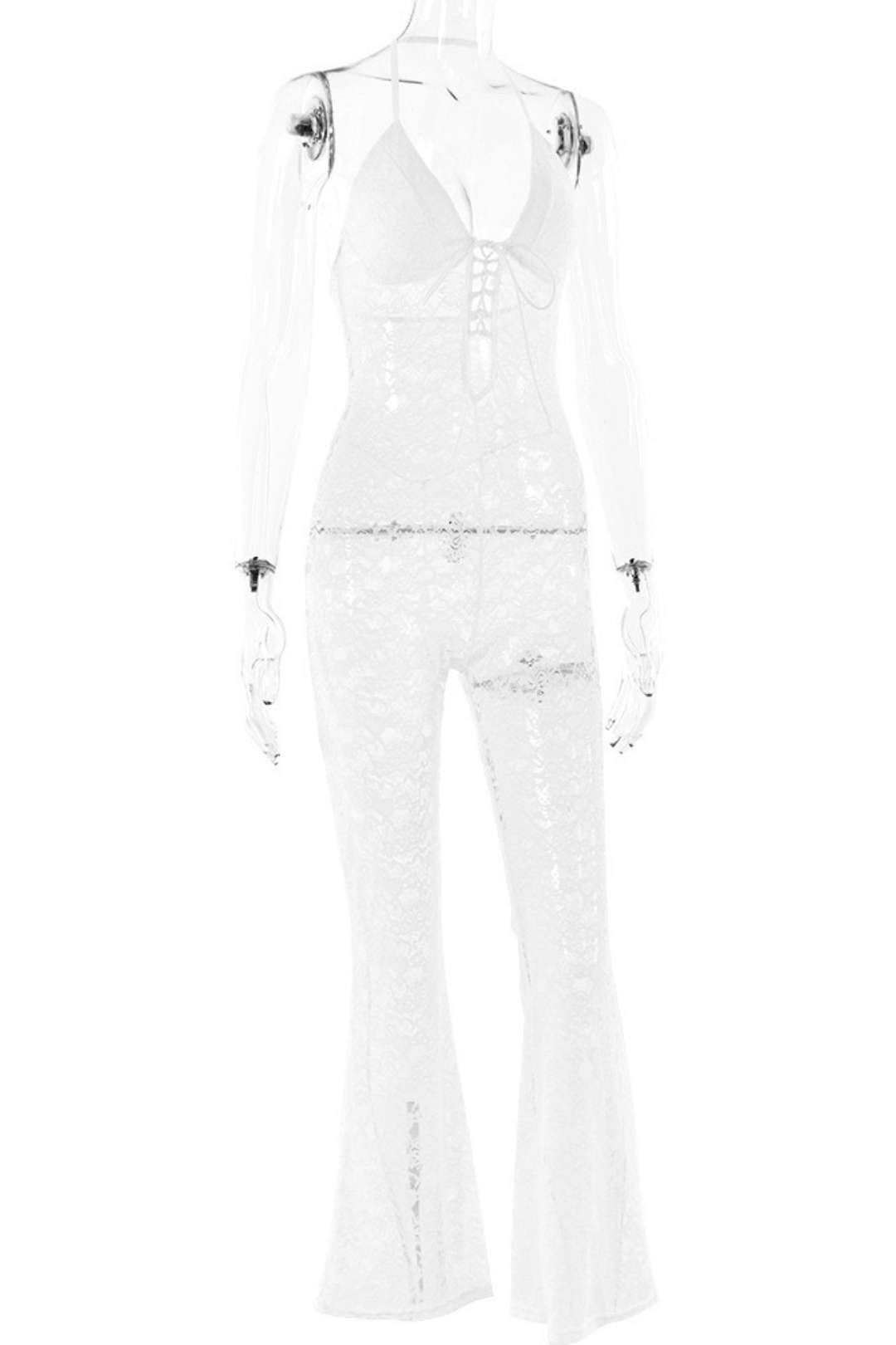 Lace See-through Backless Halter Neck Slim Jumpsuit
