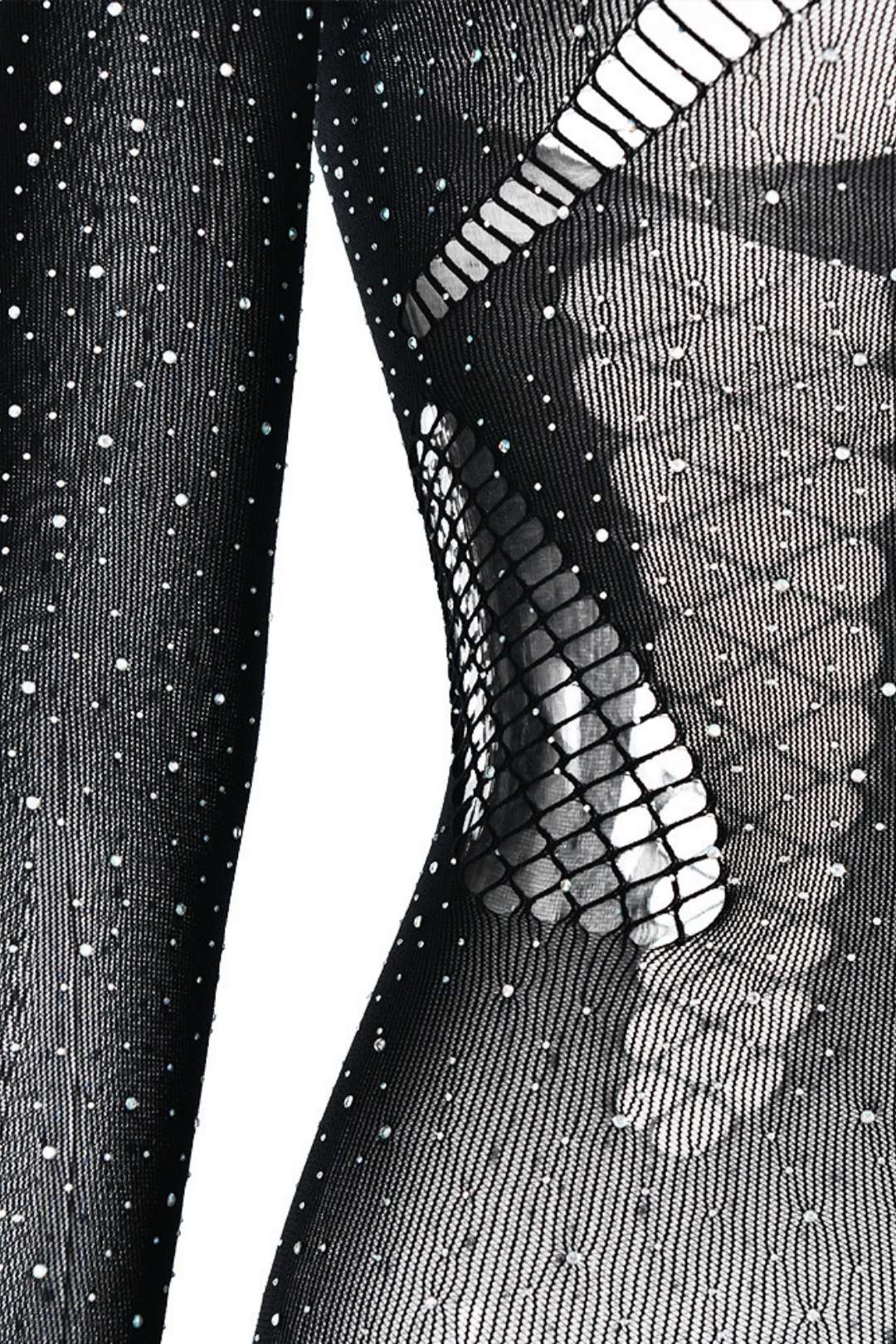 Diamond See-through Hollow Backless Jumpsuit Long-sleeved Slim Jumpsuit