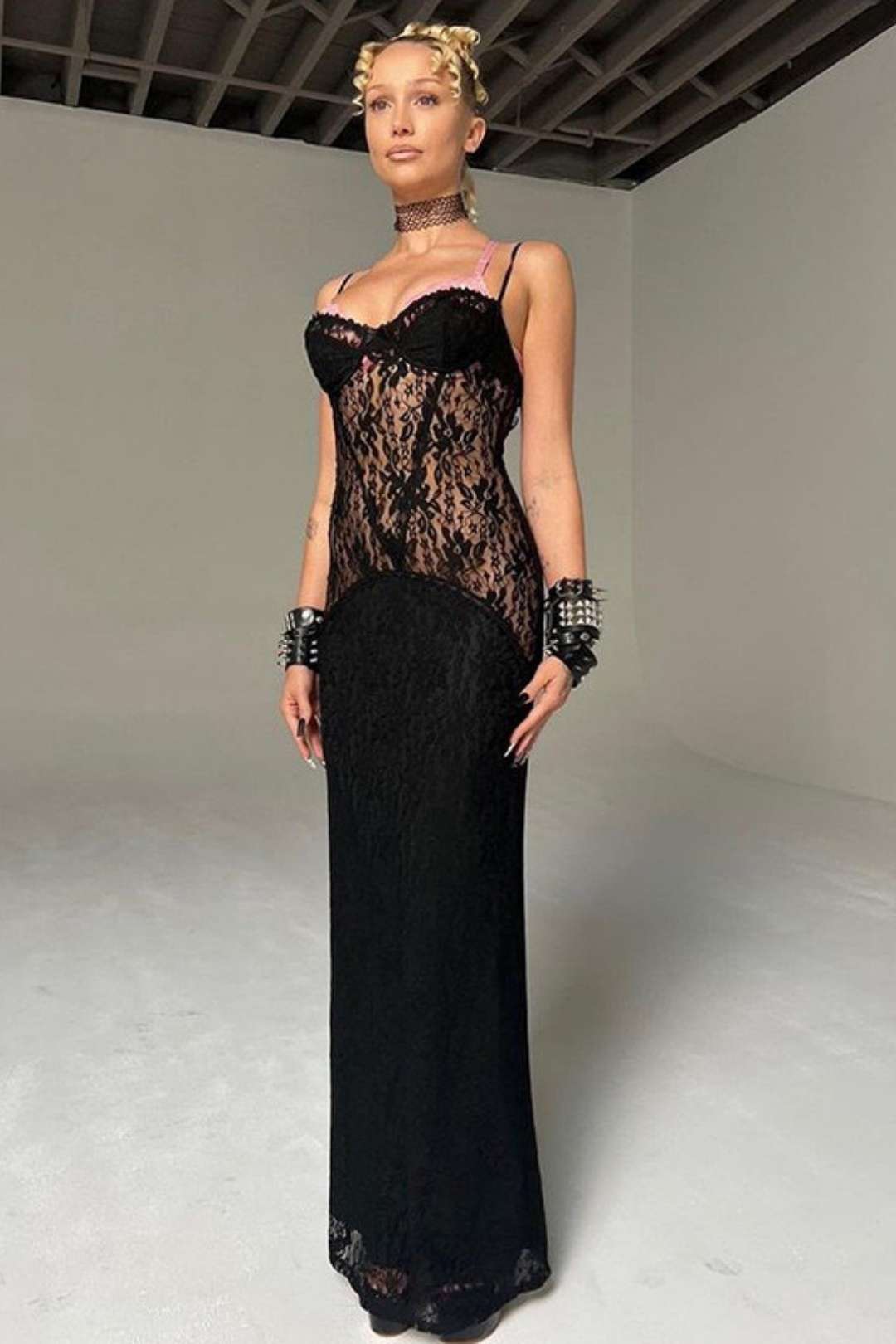 Lace See-through Suspender Evening Dress