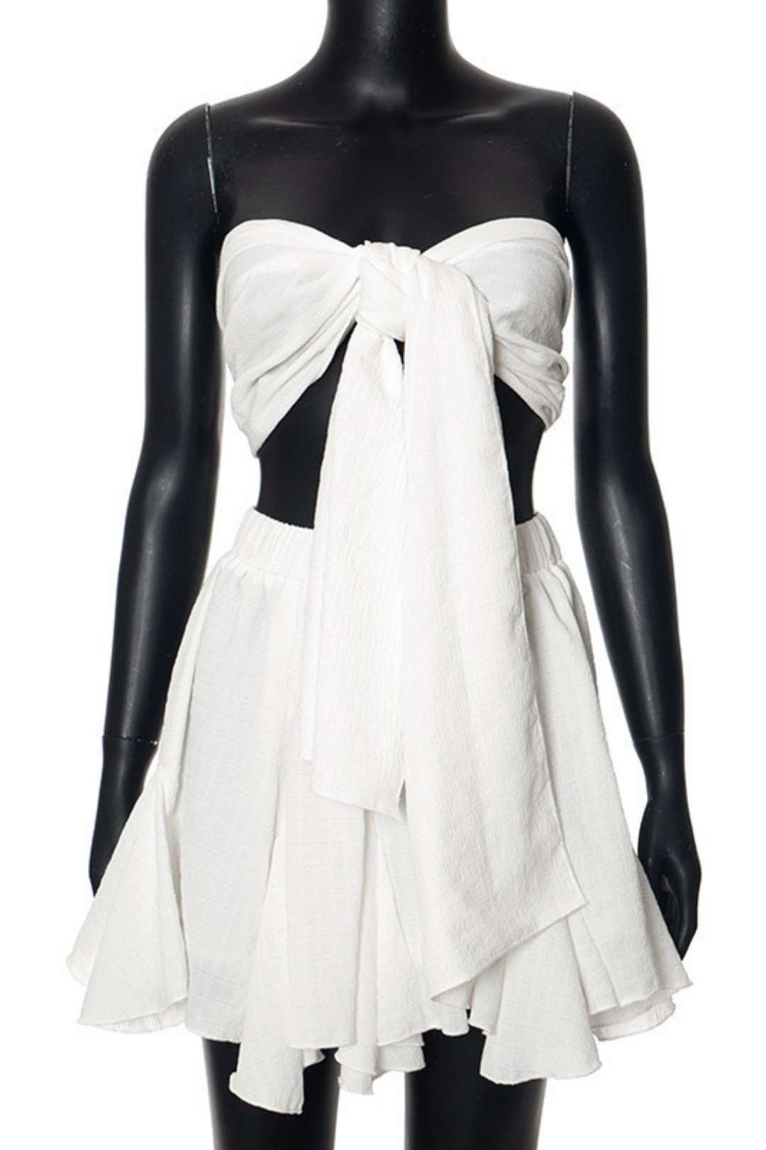 Holiday Style Chiffon Tube Top Ruffle Skirt Suit