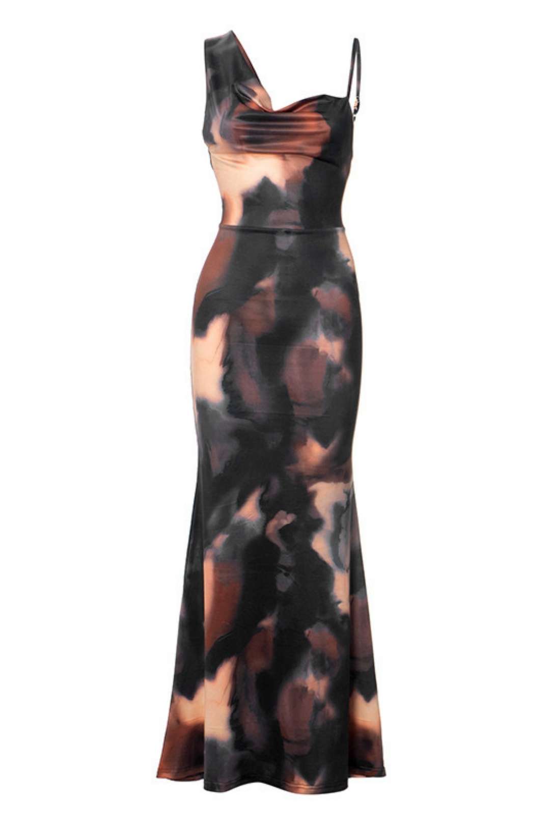 Elegant Sfumato Printed Slim High Waist Fishtail Long Dress