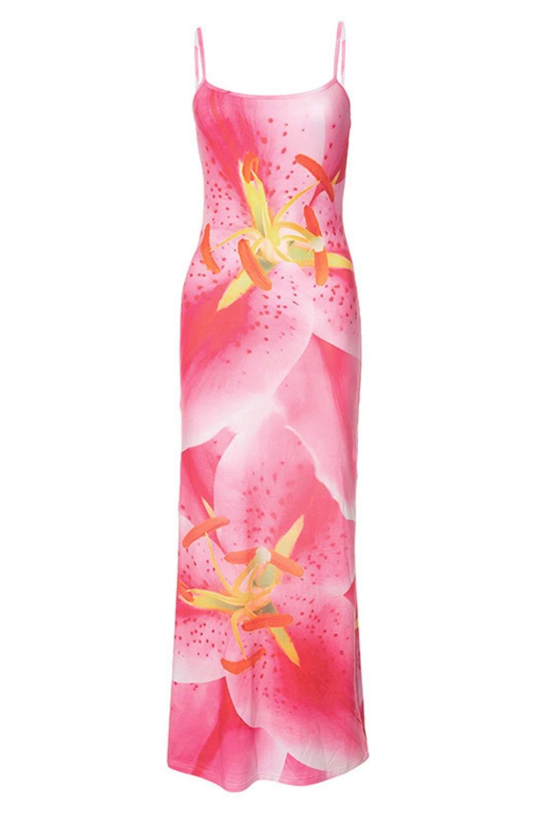 Summer New Style Temperament Flower Print Suspender Slit Slim Dress