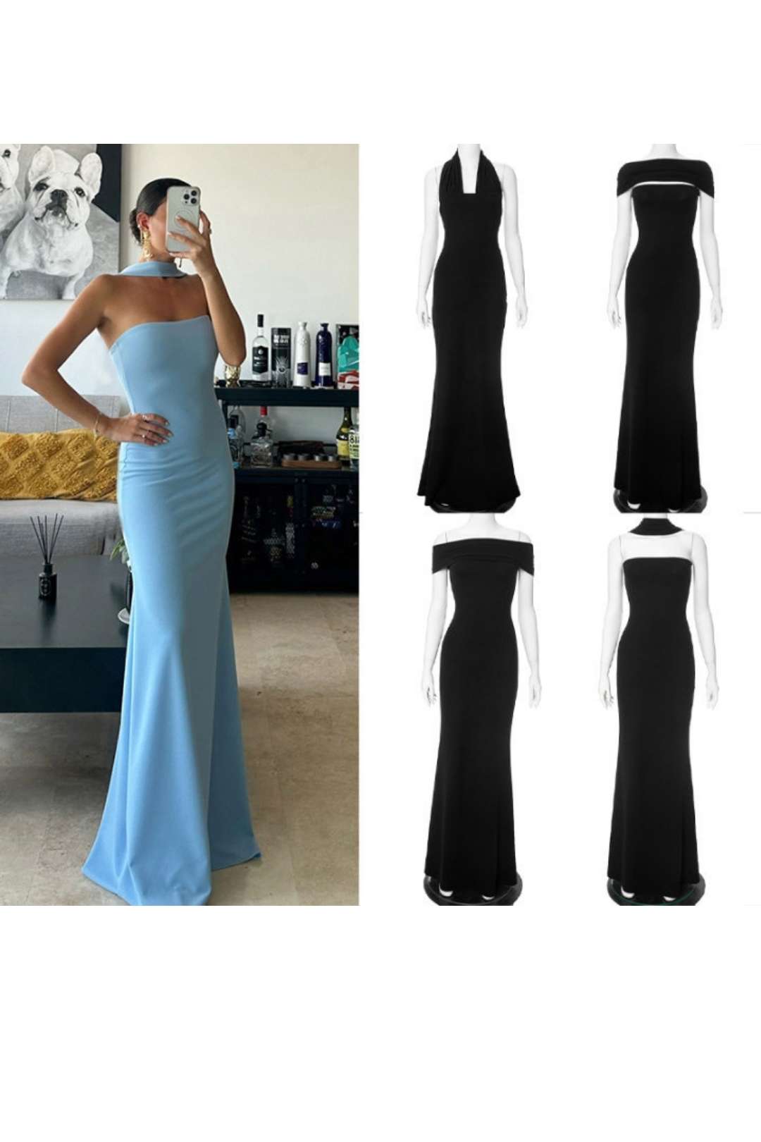 Elegant Solid Color Tube Top Halter Neck Slim Fishtail Long Dress