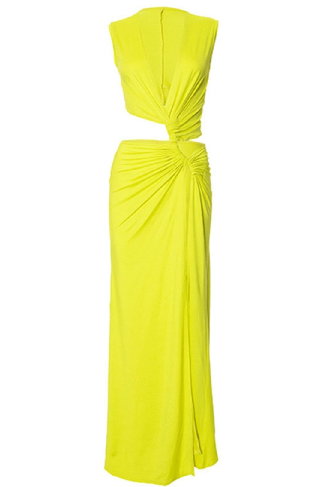 Summer New Solid Color Sexy Deep V Hollow Slit Slim Long Dress