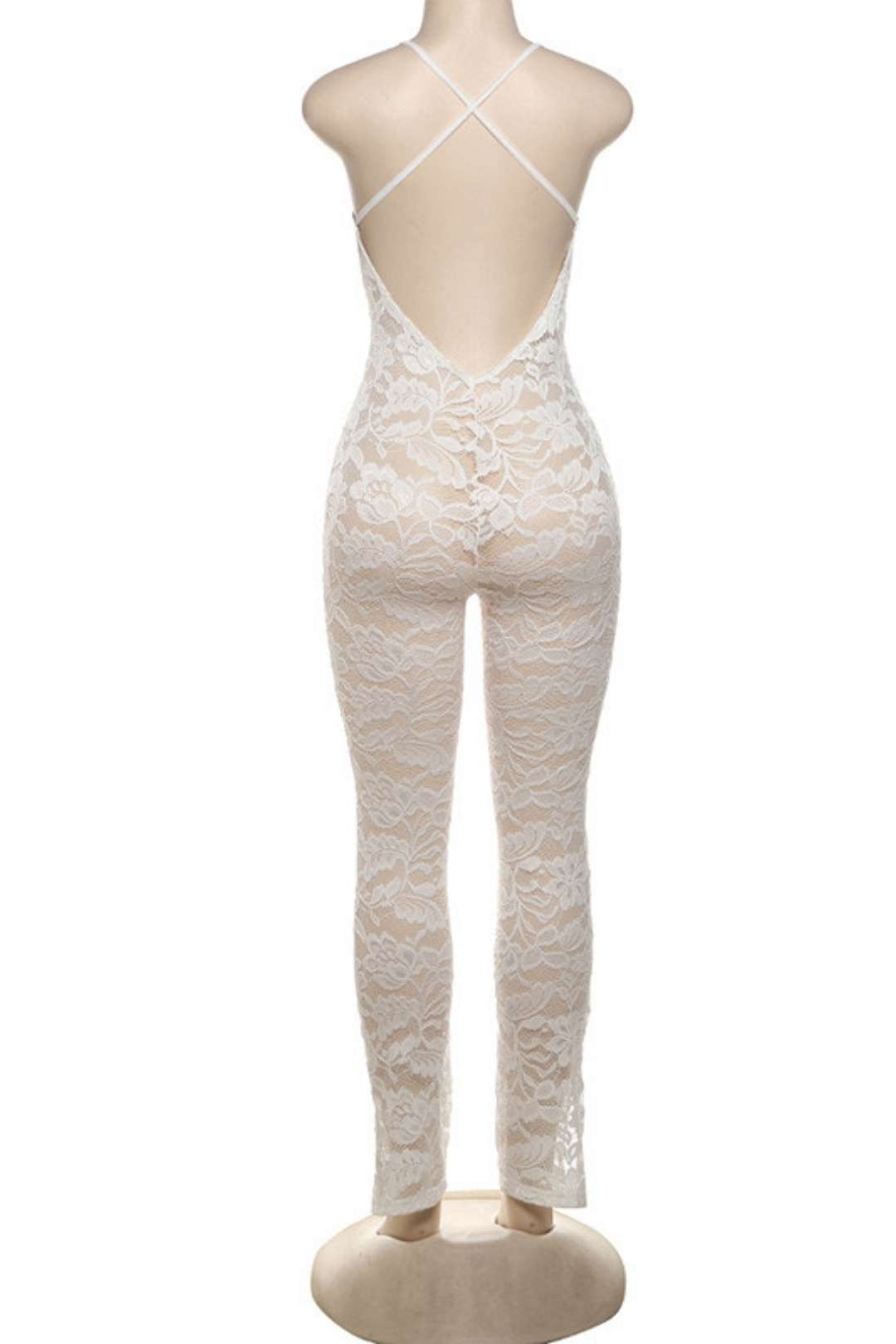 Sexy Deep V Suspender Backless Lace See-through Tights Jumpsuit