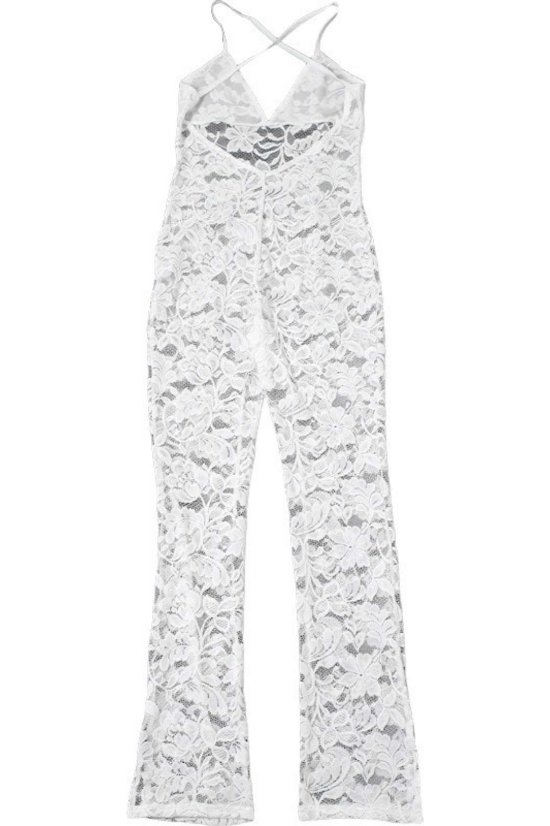 Sexy Deep V Suspender Backless Lace See-through Tights Jumpsuit