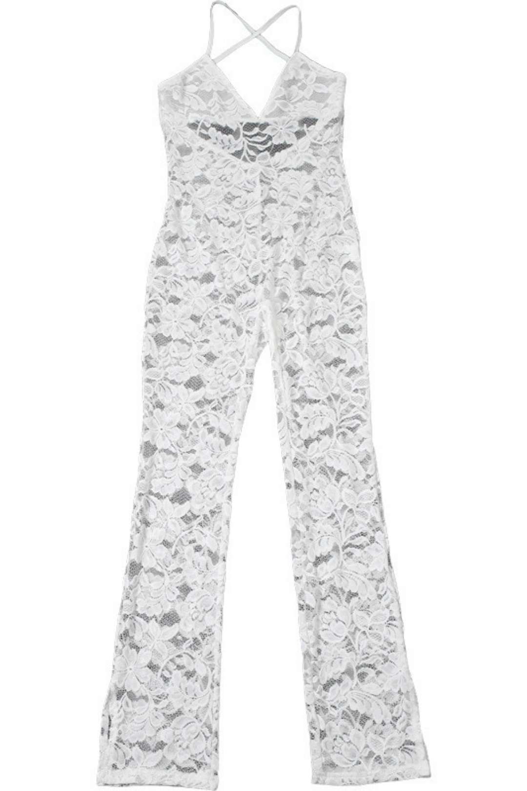 Sexy Deep V Suspender Backless Lace See-through Tights Jumpsuit