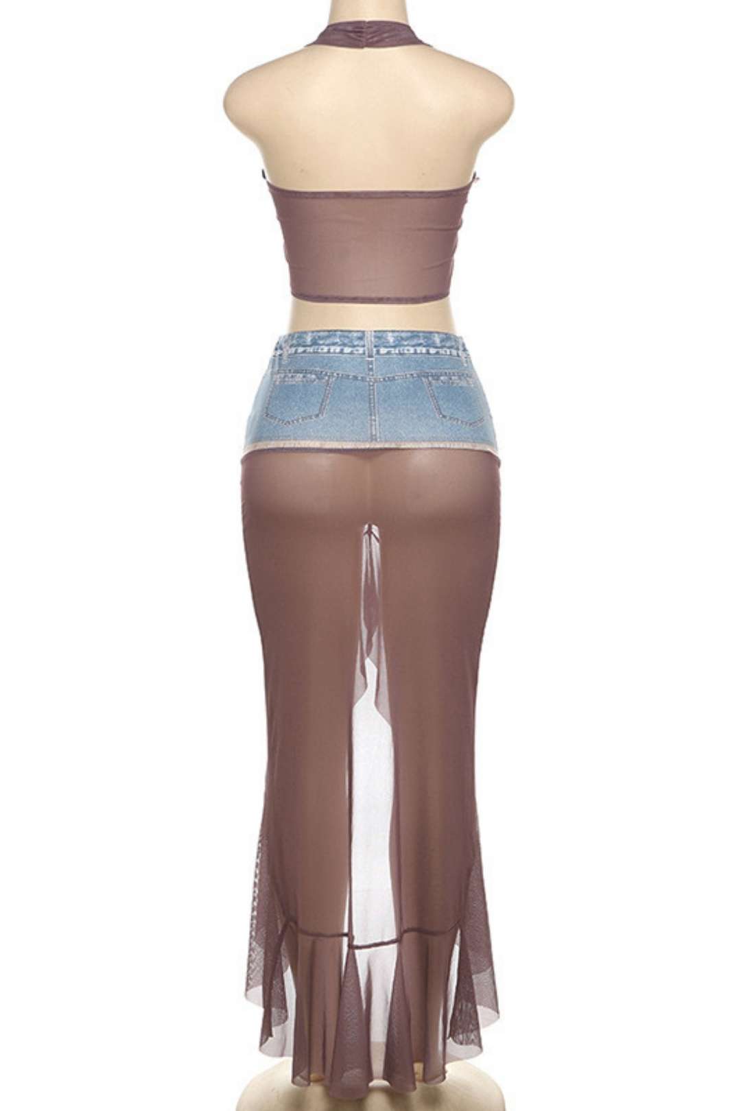 Sexy Splicing Halter Neck Fishbone Irregular Long Skirt Suit