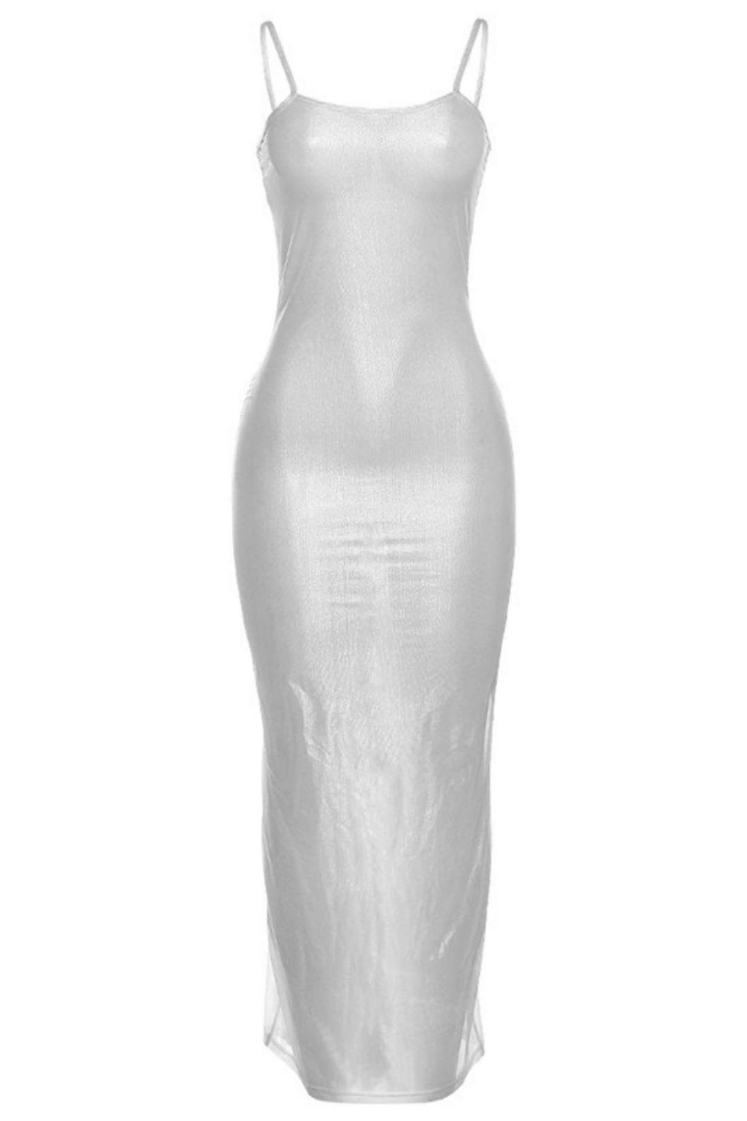 Sexy See-through Mesh Silver Slim Slim Suspender Dress