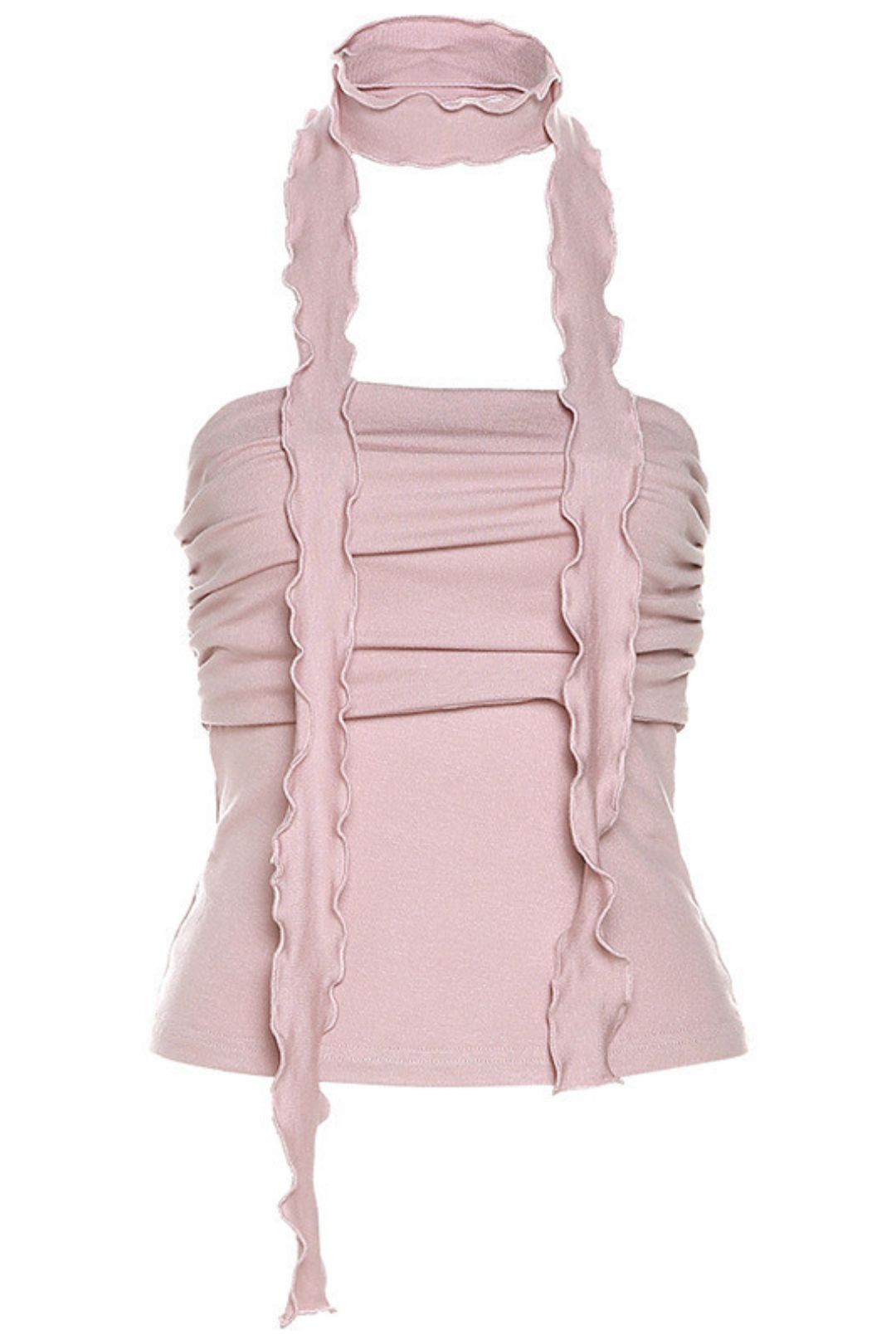 One-line Collar Pleated Sexy Backless Vest