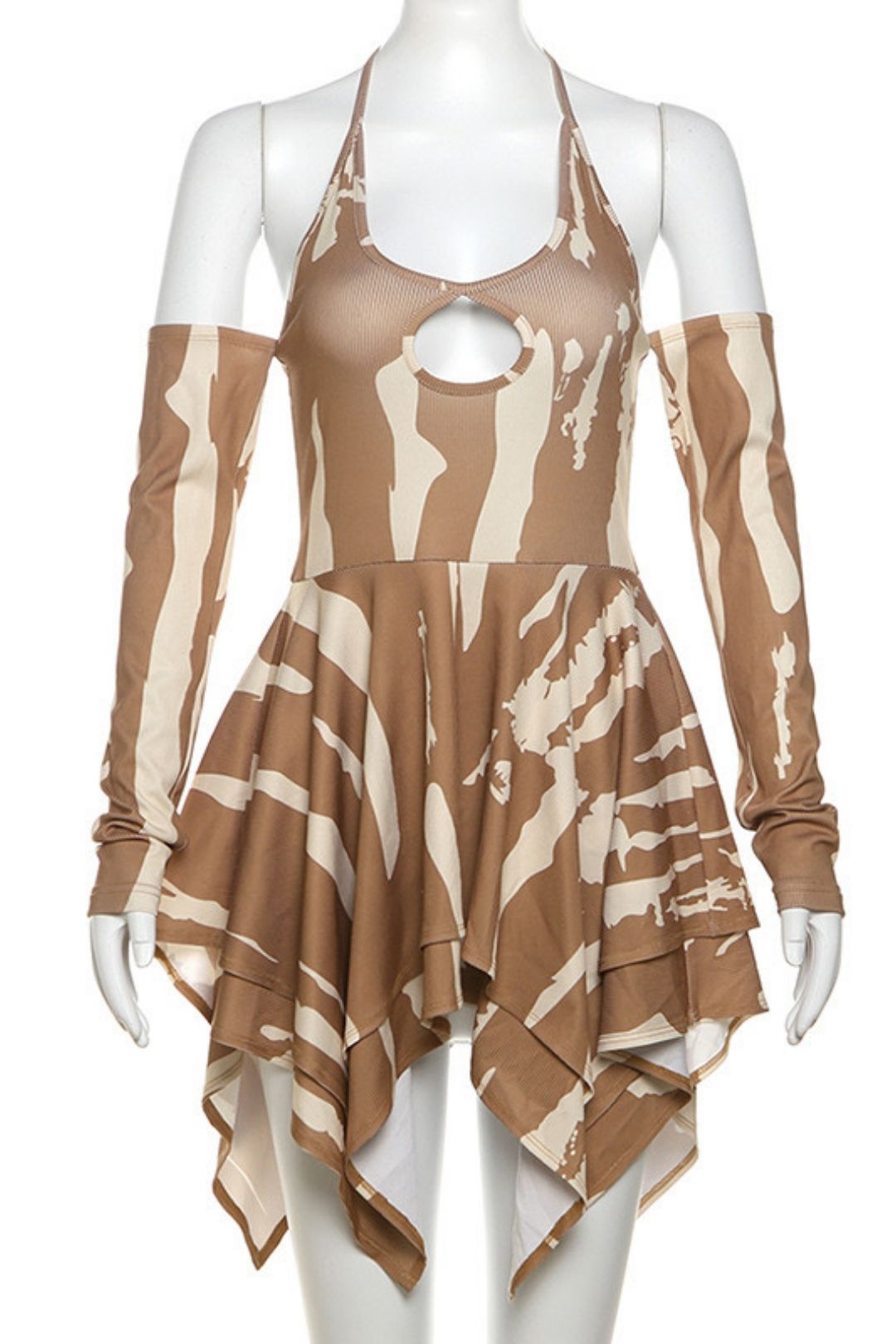 Halterneck Off-shoulder Long-sleeved Hollow Sexy Ruffle Skirt Dress