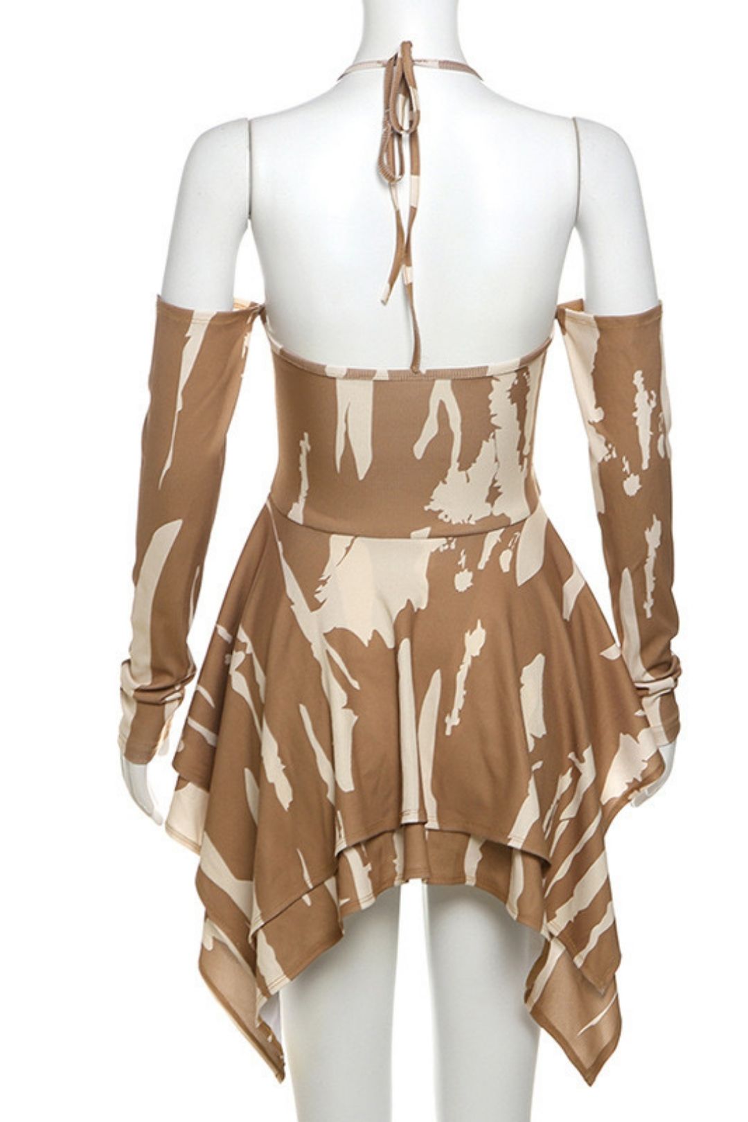 Halterneck Off-shoulder Long-sleeved Hollow Sexy Ruffle Skirt Dress