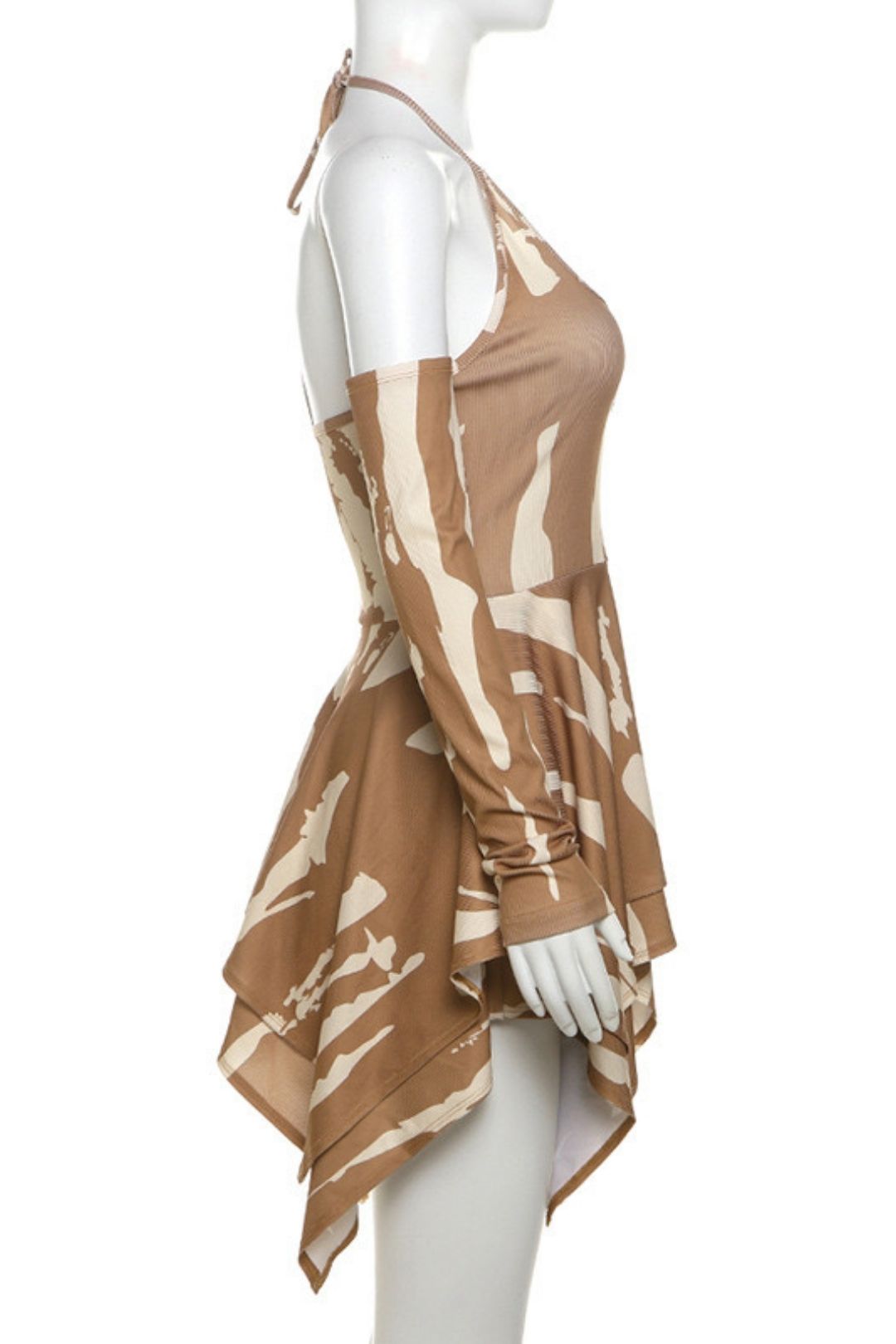 Halterneck Off-shoulder Long-sleeved Hollow Sexy Ruffle Skirt Dress